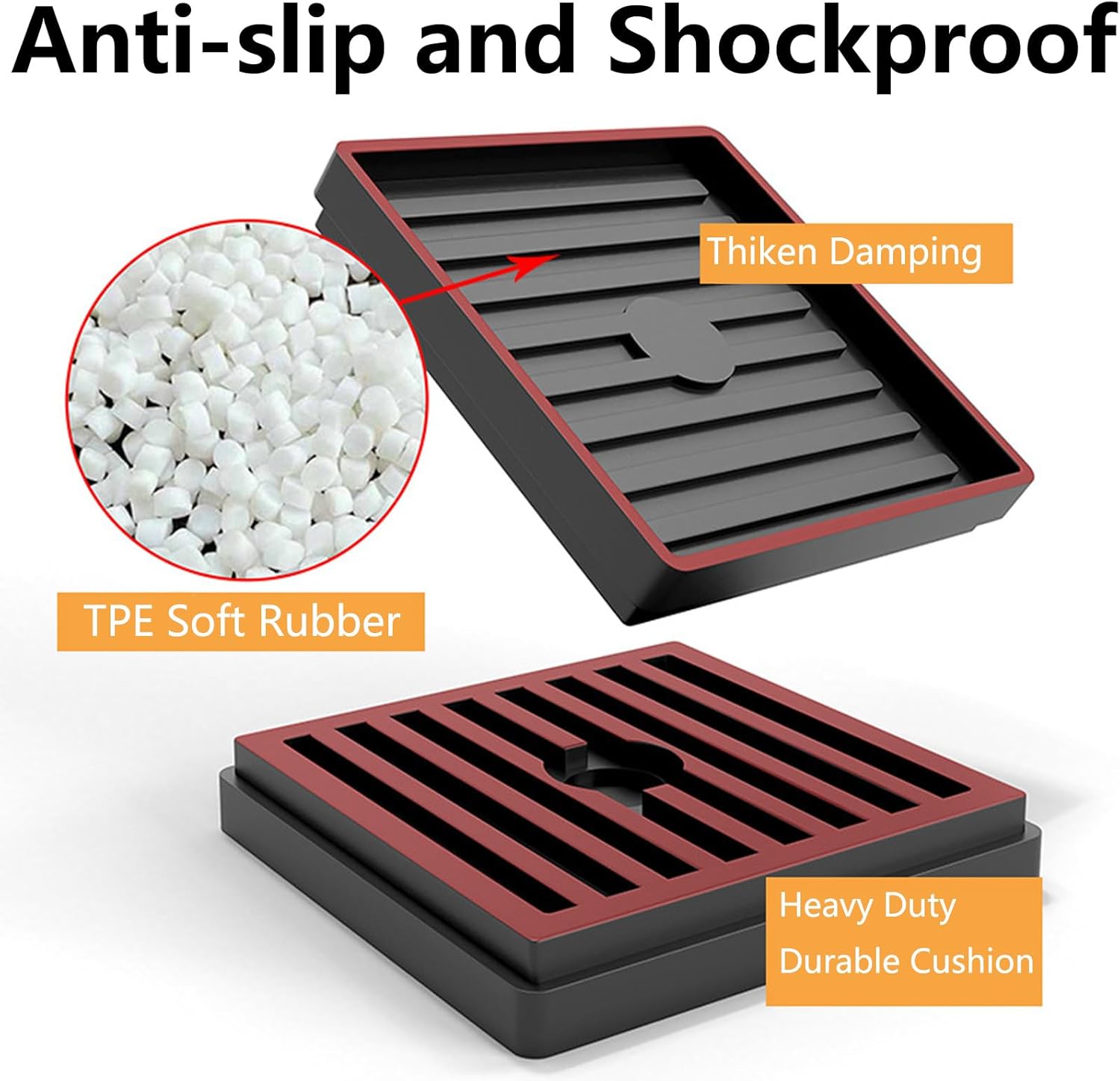 3 x 3 inches Non Slip Furniture Pads, Stackable Rubber Furniture Risers, Anti Slide Floor Protector for Bed Couch Table Chair Washer Dryer - 4 Pack, Black