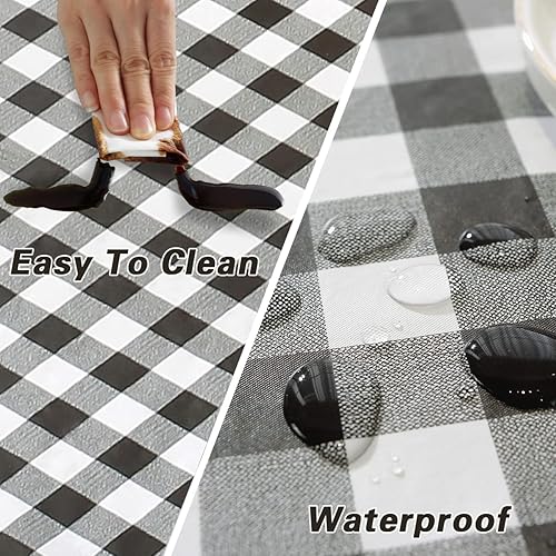 Miniatura 4 de Buffalo - Manteles de vinilo a cuadros con respaldo de franela rectangular 60 x 102 pulgadas mantel a cuadros resistente al polvo y a las manchas