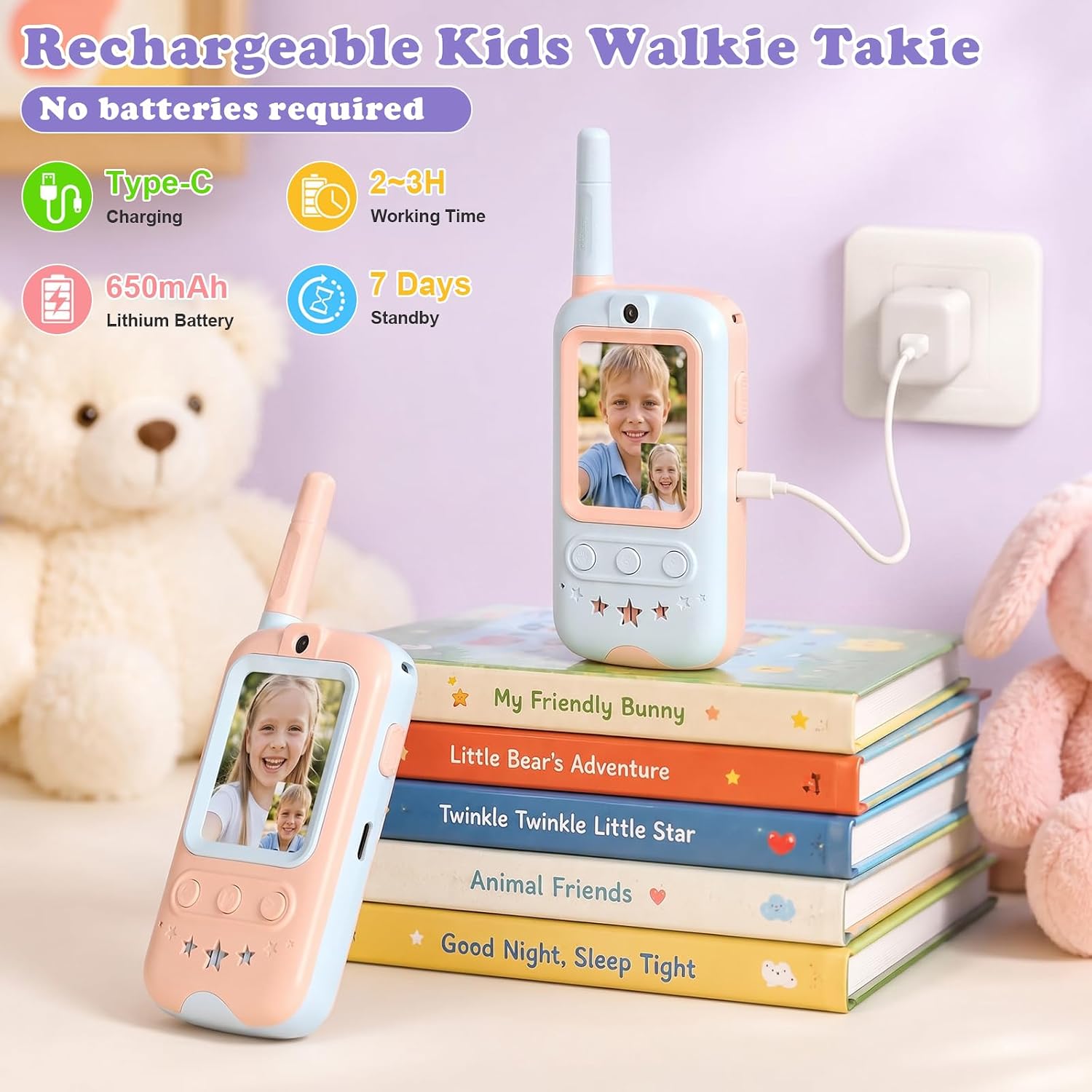 Video Walkie Talkies for Kids 2 Pack, Rechargeable Walkie Talkie Long Range HD Camera & Voice Changer, Indoor Outdoor Camping Kids Toys, Christmas Birthday Gifts for Boys Girls Age 3-12(Blue/Pink)
