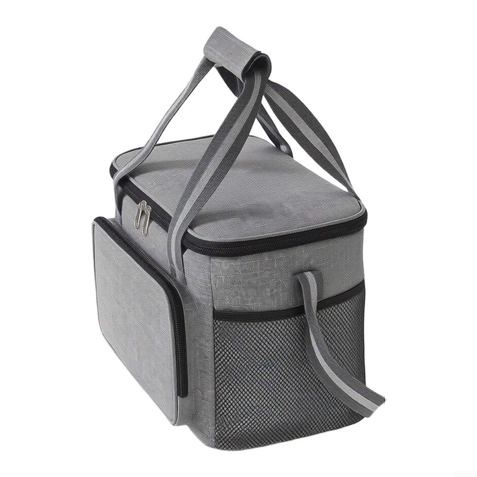 Lonchera térmica con correa ajustable para el hombro, bolsa térmica PEVA para la escuela, picnic, playa, 31 x 23 x 19 cm, tela Oxford, gris