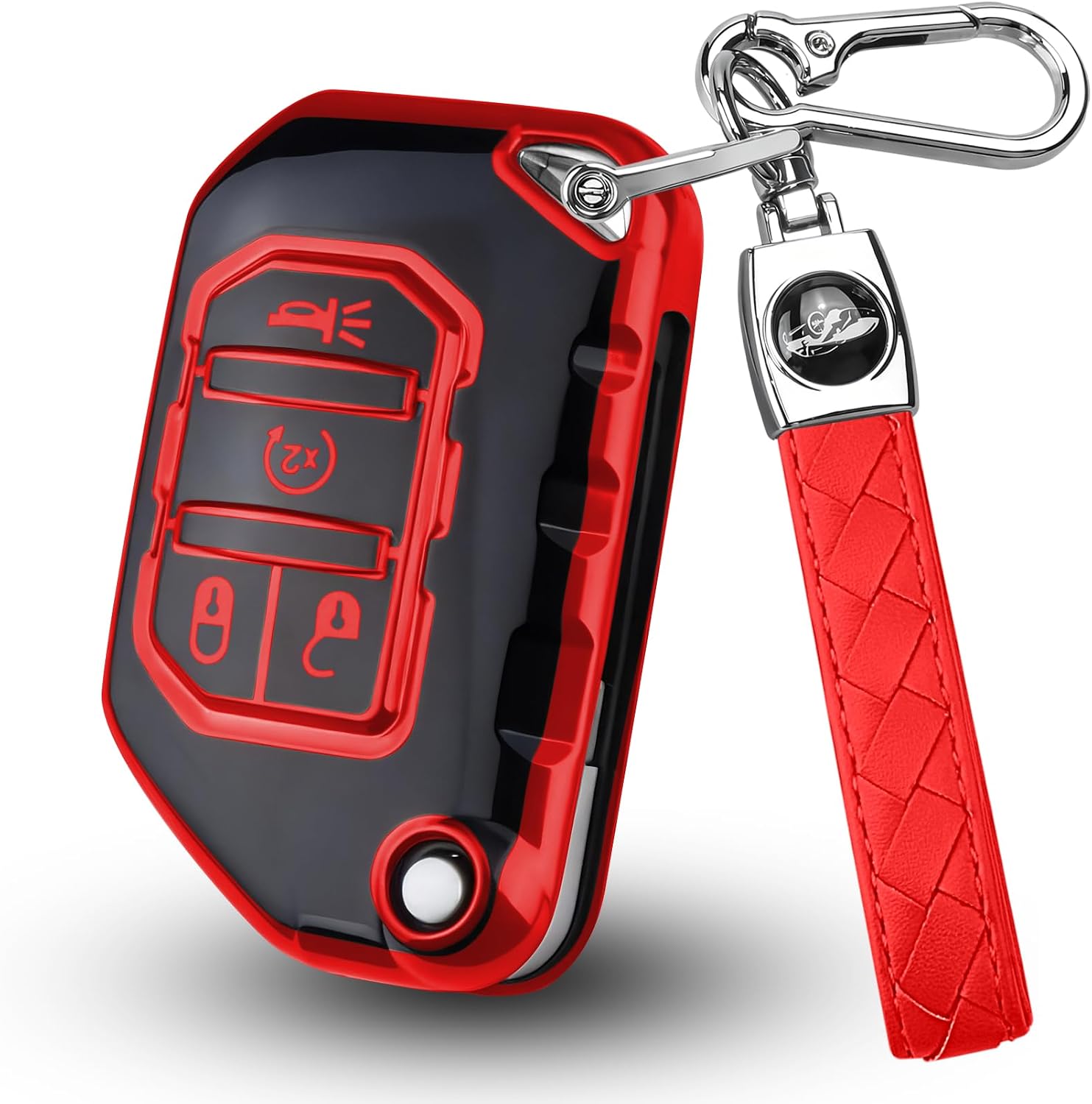 FT FUNTOR for Jeep Key Fob Cover, Soft TPU Protection Key Fob Compatible with Jeep Wrangler JL JLU Rubicon Gladiator JT Sahara Flip Car Key (Black Red)