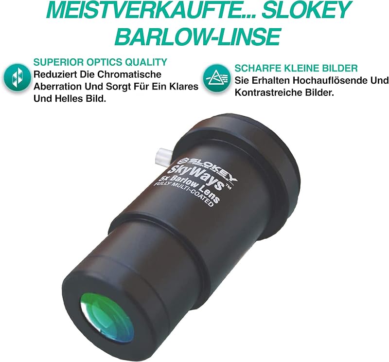 Slokey Barlow Pro 5x Nagyító Lencse Teleszkóphoz - 1,25" Átmérőjű Csillagászati Kiegészítő Bolygók és Égitestek Részletes Megfigyeléséhez