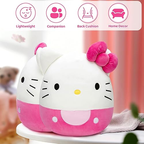 Miniatura 5 de TONYOPT Peluche de anime de 14 pulgadas, peluche de gato rosa, almohada de Navidad, suave y cómoda, adecuada como regalo para niños y niñas, regalo