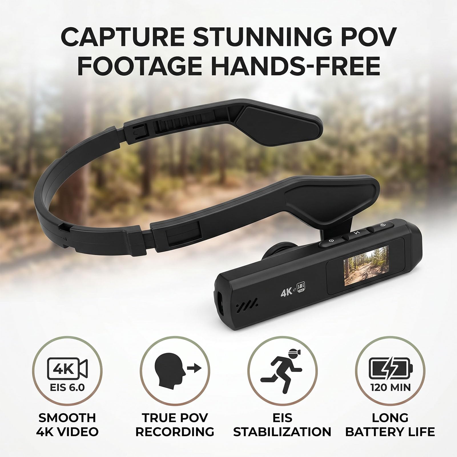 XUMIUZIY Videocamera Montata Sulla Testa, Videocamera 4K Grandangolo | Schermo da 0,96", Controllo APP WiFi, EIS 6.0, Video HD 60FPS Hands-free