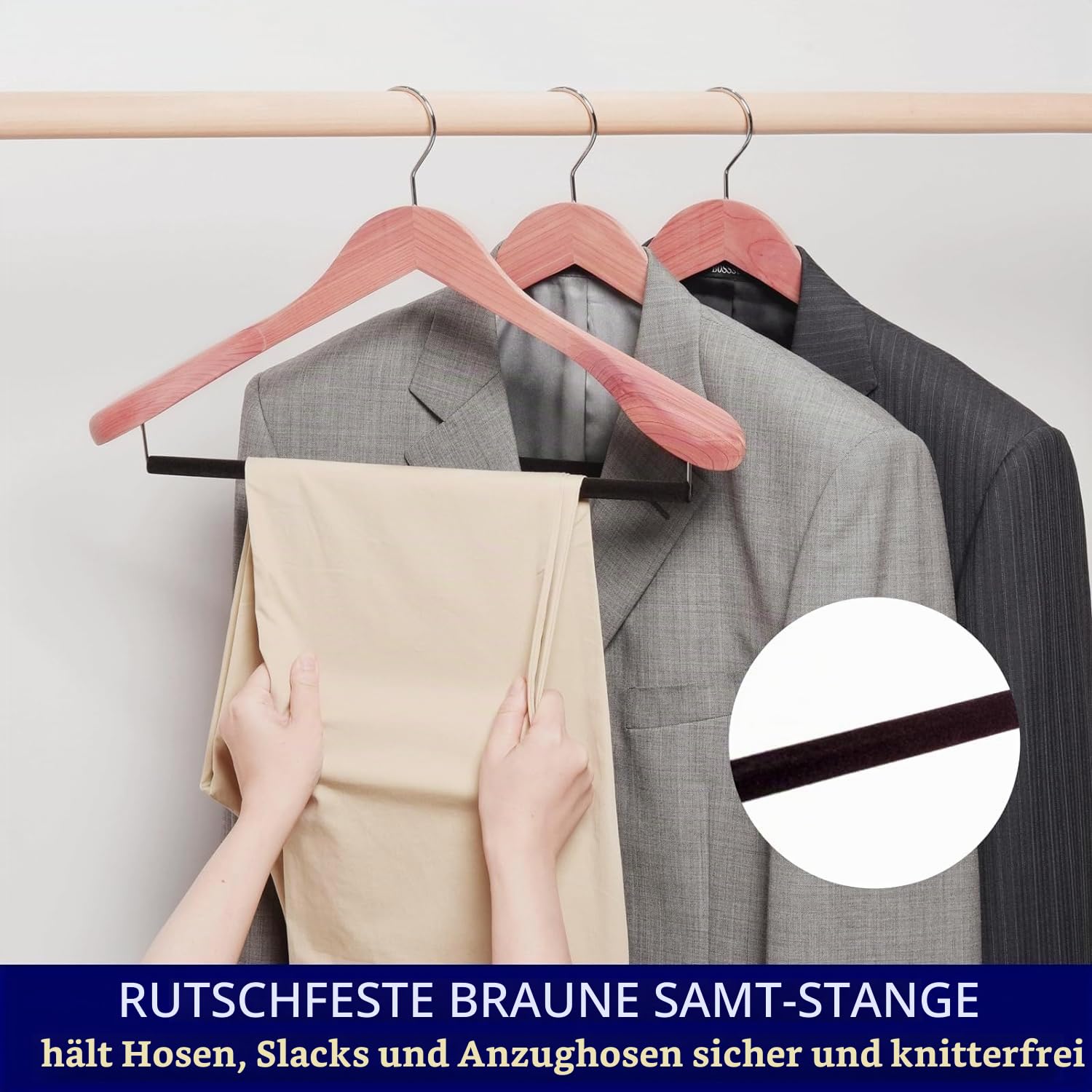Amber Home 5 Stück 44,5cm Kleiderbügel aus Zeder Holz, Natürliche | Breite Schultern(5,8cm), Rutschfest Stange für Hose, Aufhänger für Jacke, Mantel, Schwere Kleidung
