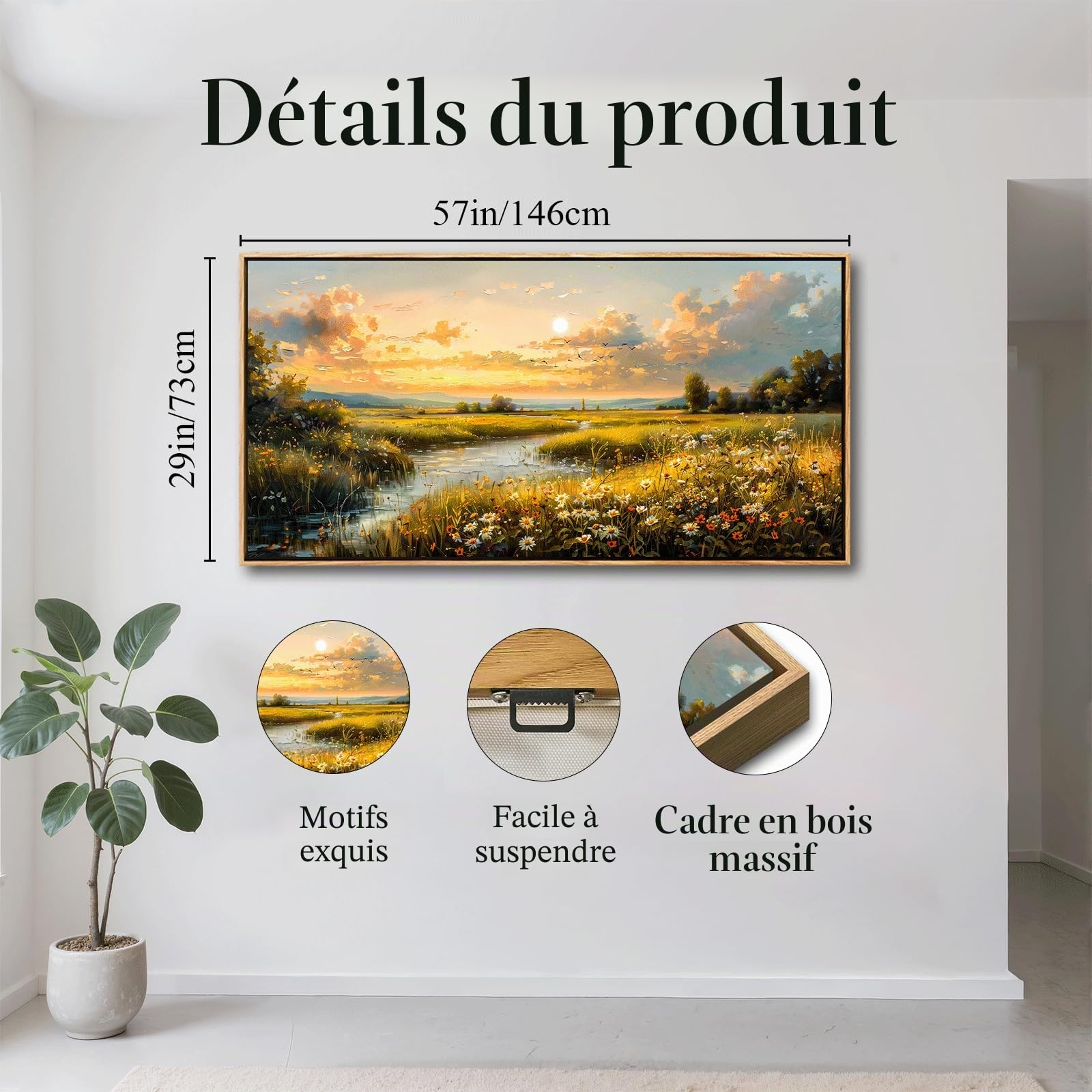 JHHUAMO Modern Tableau Decoration Murale Salon Paysage Cadre 73x146 cm