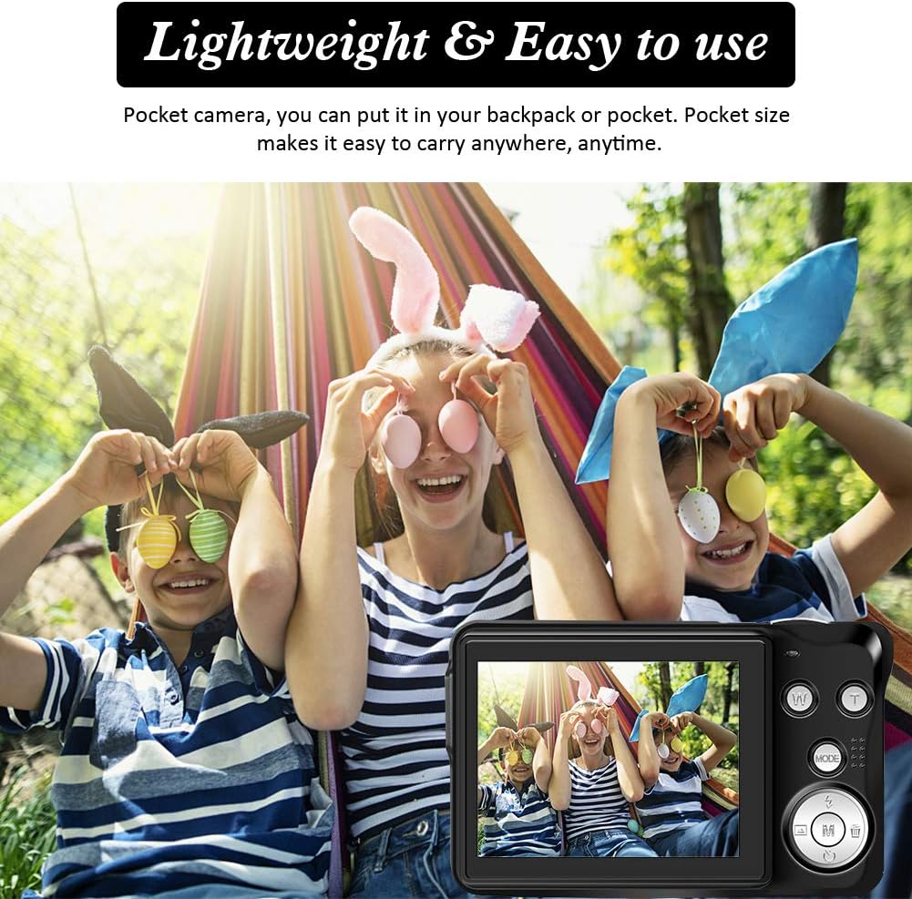 CEDITA 1080P Digital Camera 30MP Compact 2.7 inch Pocket Camera,8X Zoom Rechargeable Small Cameras for Kids, Students, Teens,Beginners with 32GB SD Card and 2 Batteries, Black, DC5B