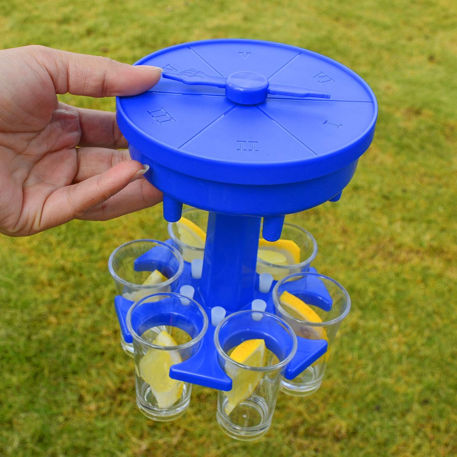 Authеntіс Crаzу Dеаlѕ Game Turntable 6 Shot Glass Dispenser and Holder,Drinking Games Wine Dispenser for Bar Home Cocktail/Party, Dispenser for Filling Liquids Dispenser (Including 6 Cups) (Blue-hexagon)