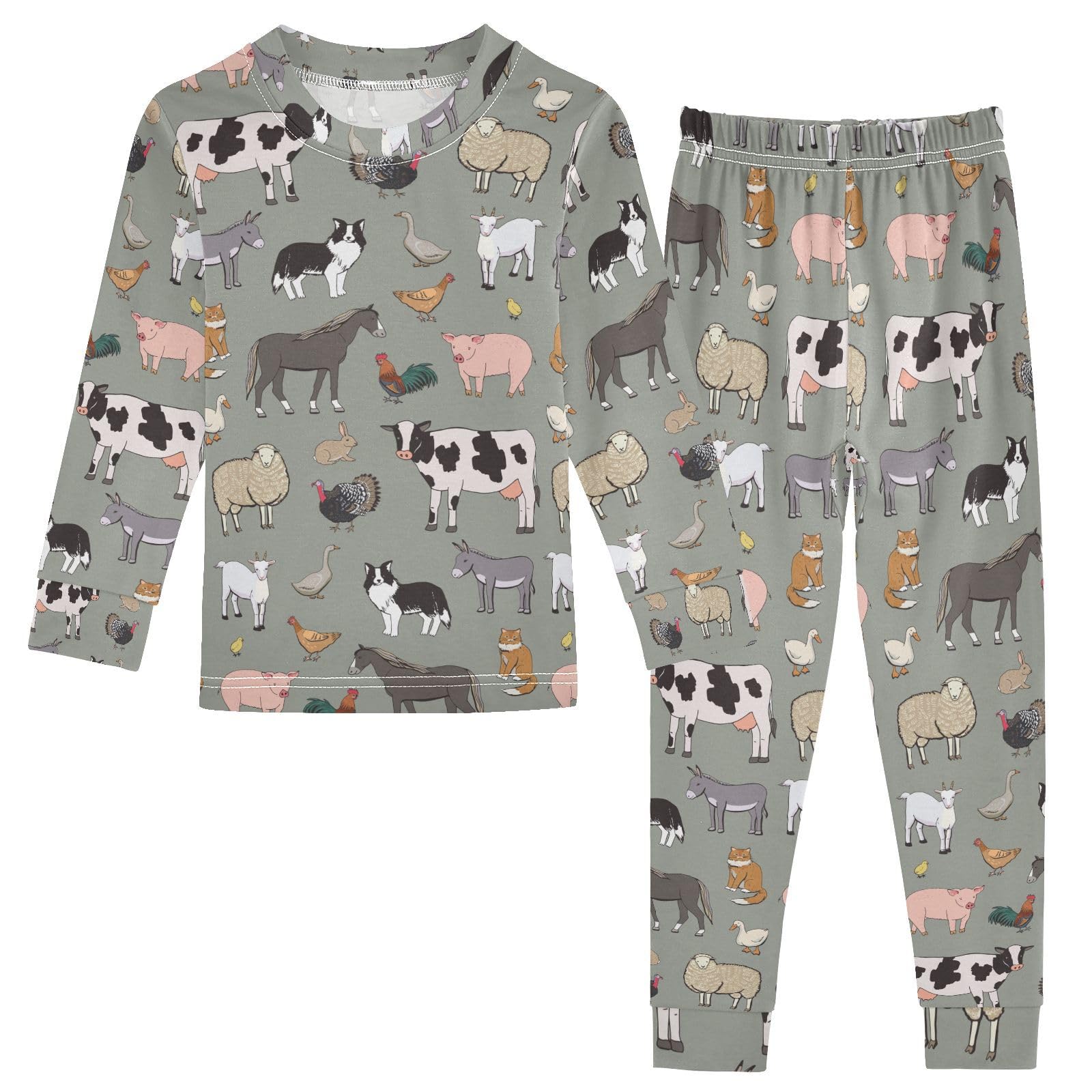 Mnsruu Pigiama per bambini con animali della fattoria con top e pantaloni a maniche lunghe, comodo pigiama in cotone per ragazzi e ragazze, pigiama unisex, 18 M