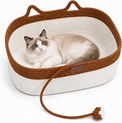 Cotton Cat Basket for Indoor Cats, Large Size,White & Brown