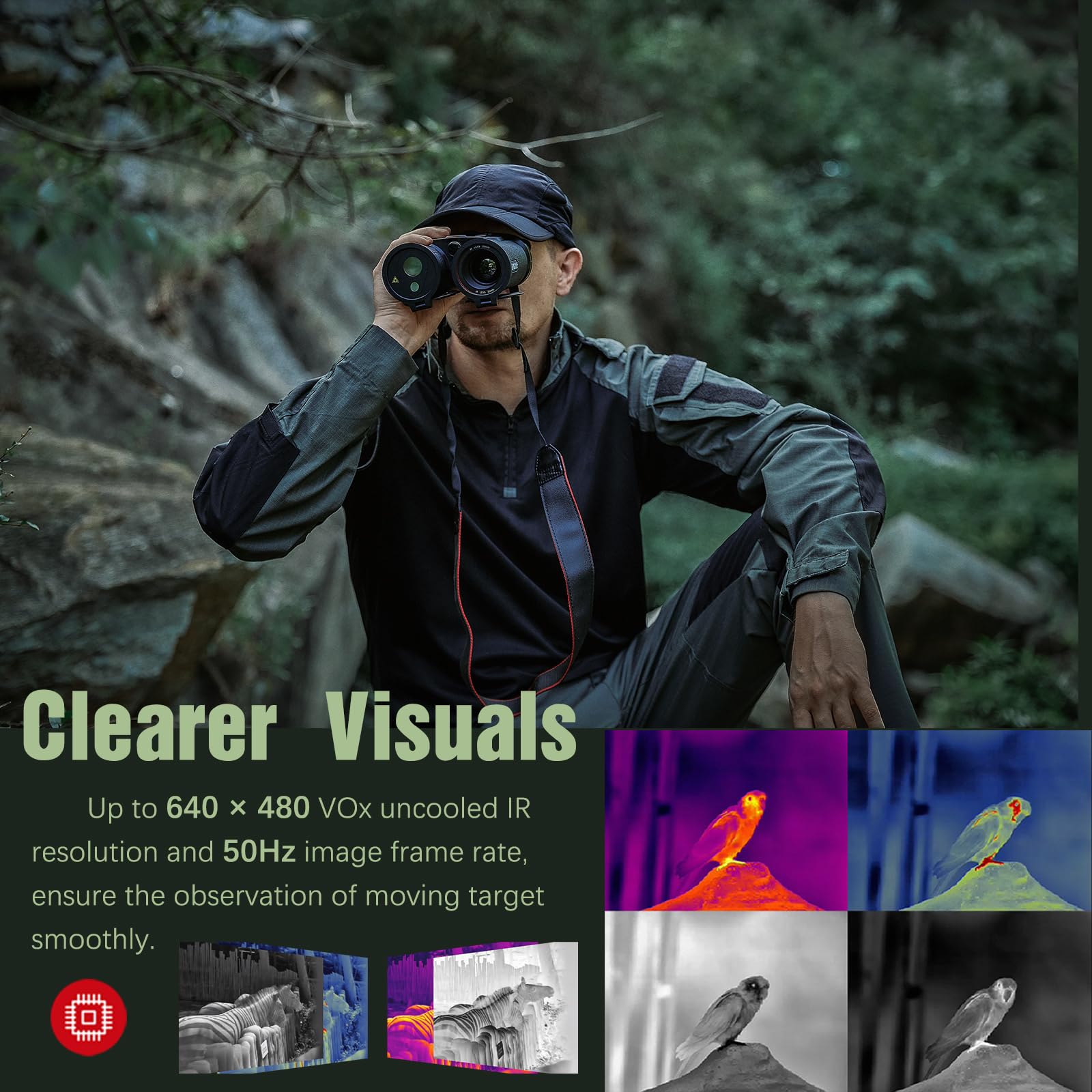 B50-640 LRF Thermal Binoculars for Hunting? Infrared Heat Night Vision with 50mm Focal Length, 640×480 pix @ < 30 mK NETD Sensor, LRF with 600m Accuracy, OLED High-Definition Display