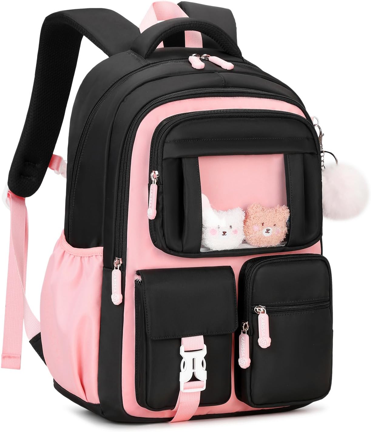 Kids Backpack for Girls School Bags for Middle School Students Book Bag for Elementary Primary Kawaii Ita Backpack, Black and Pink - Image 8