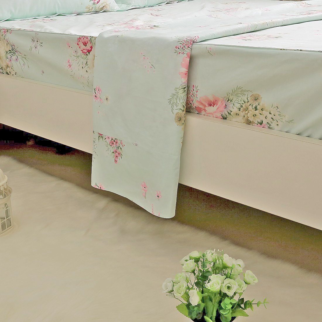 Juego de sábanas con diseño floral, bolsillo profundo y 100% algodón, 4 piezas 4