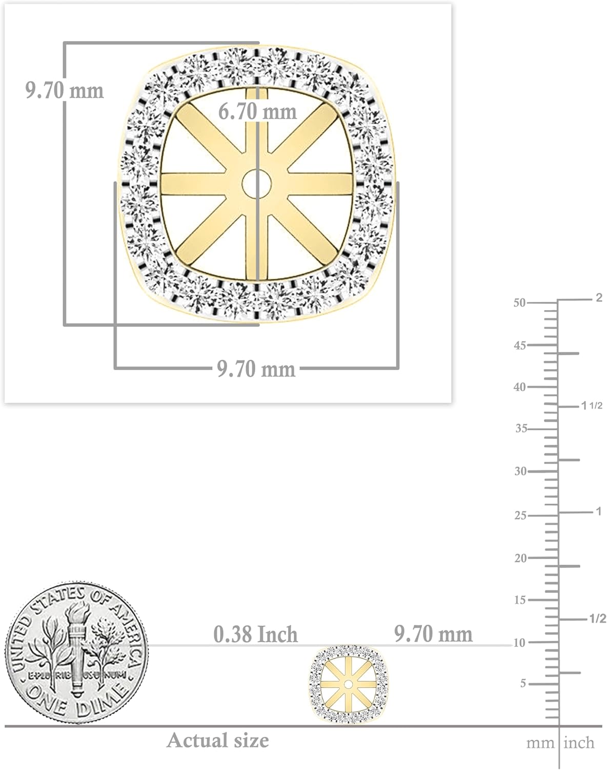 Dazzlingrock Collection 0.30 Ctw Round White Natural Diamond Cushion Frame Removable Jackets for Stud Earrings in 10K Real Solid Gold