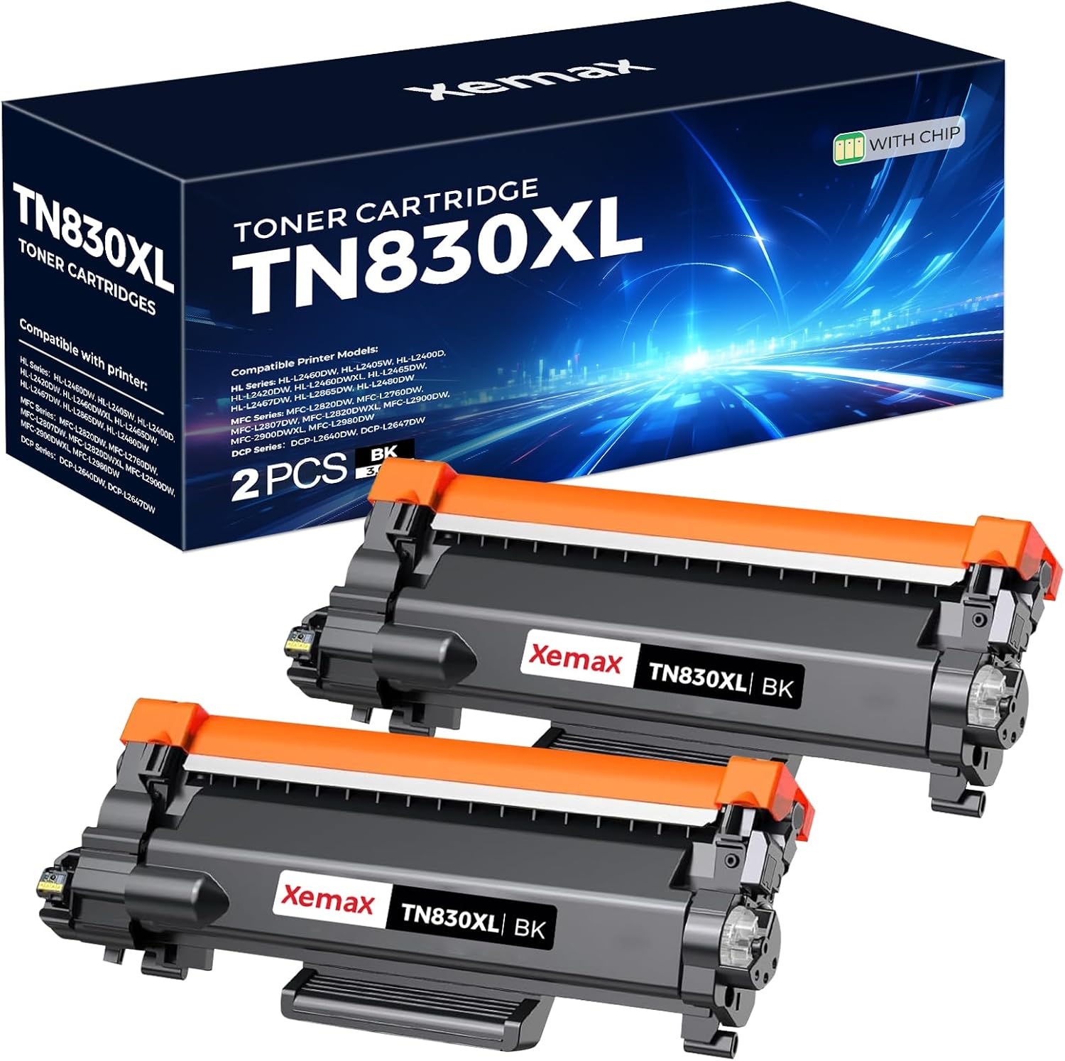 Compatible TN830XL Toner for Brother Printer Replacement for Brother TN830XL TN830 Toner Cartridge Compatible with DCP-L2640DW HL-L2405W HL-L2460DW MFC-L2820DW Printer (High Yield 2 Pack)