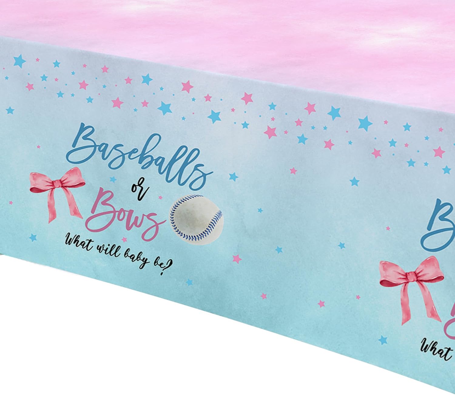 Baseball or Bows Gender Reveal Decorations Tablecloth, Disposable Boy or Girl Theme Baseball Gender Reveal Party Supplies Tablecover, 3 Pack, 55in x 86in