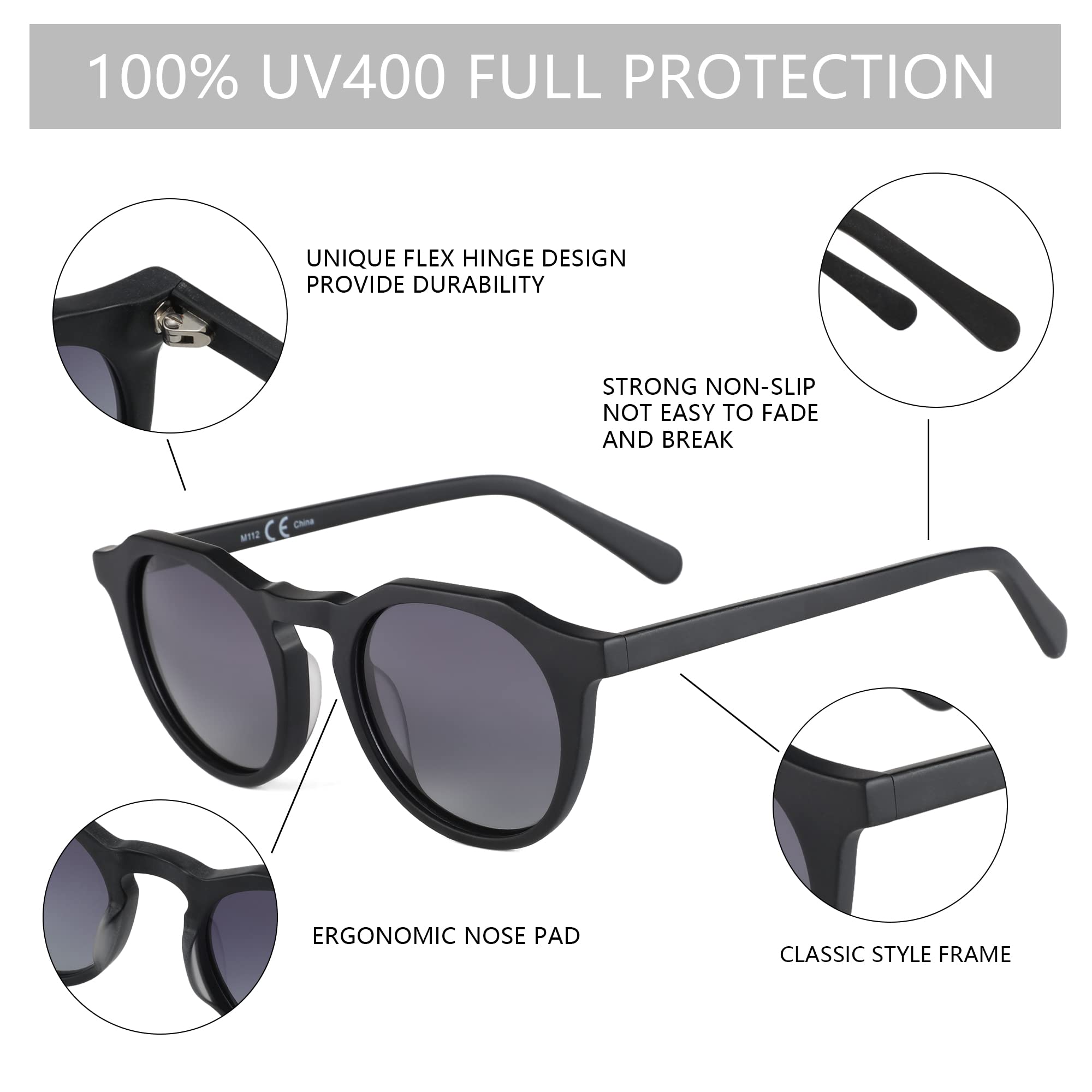 ZENOTTIC Occhiali da Sole Rotondi Vintage Polarizzati per Uomo e Donna con Protezione UV400