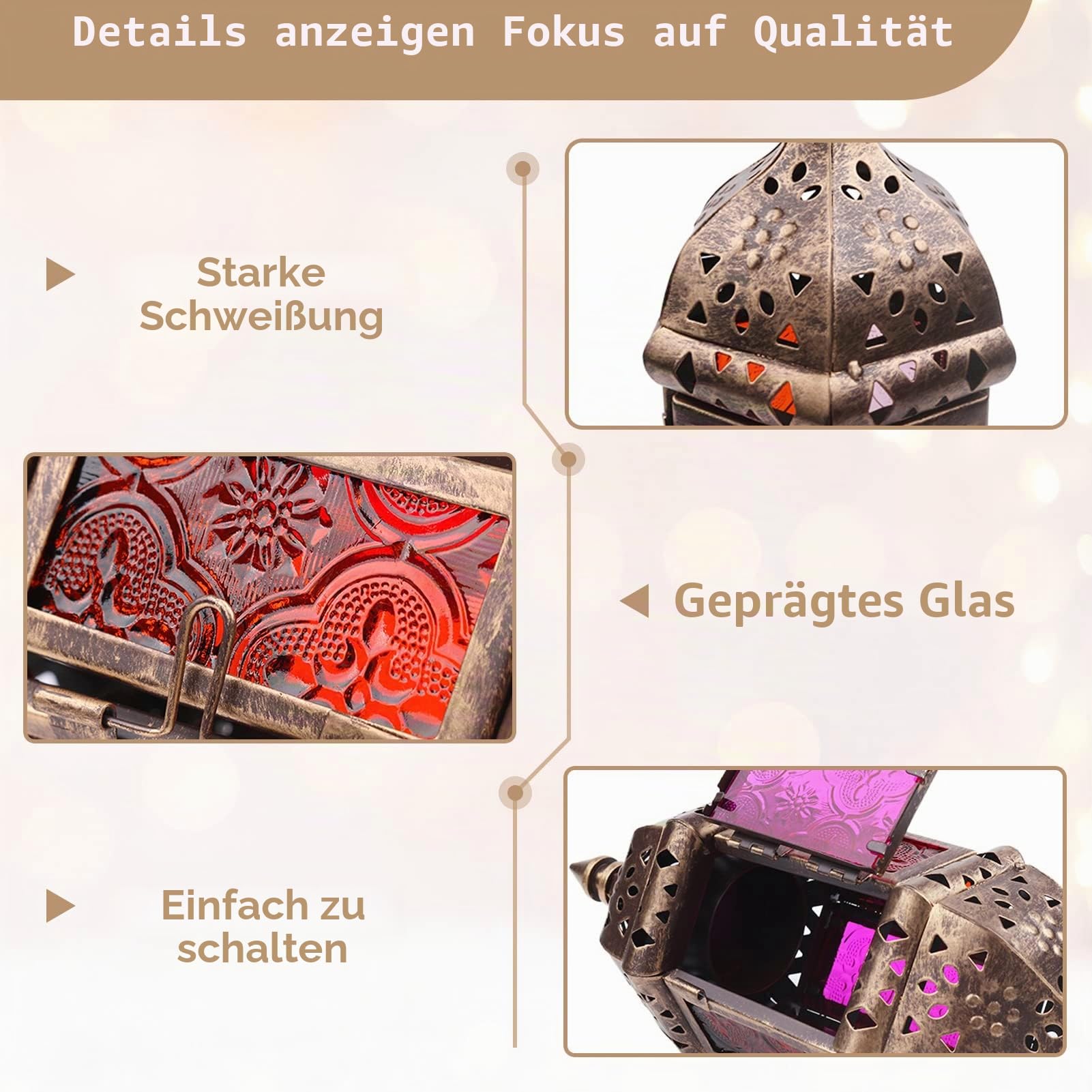 Nuptio Marokkanische Kerze Laterne Hängend Teelicht Kerzenhalter 2 Stück Metall & Glas Ramadan Lampe Braun Dekorative Laternen für Kerzen für Wohnzimmer Balkon Halloween Weihnachtsdekorationen