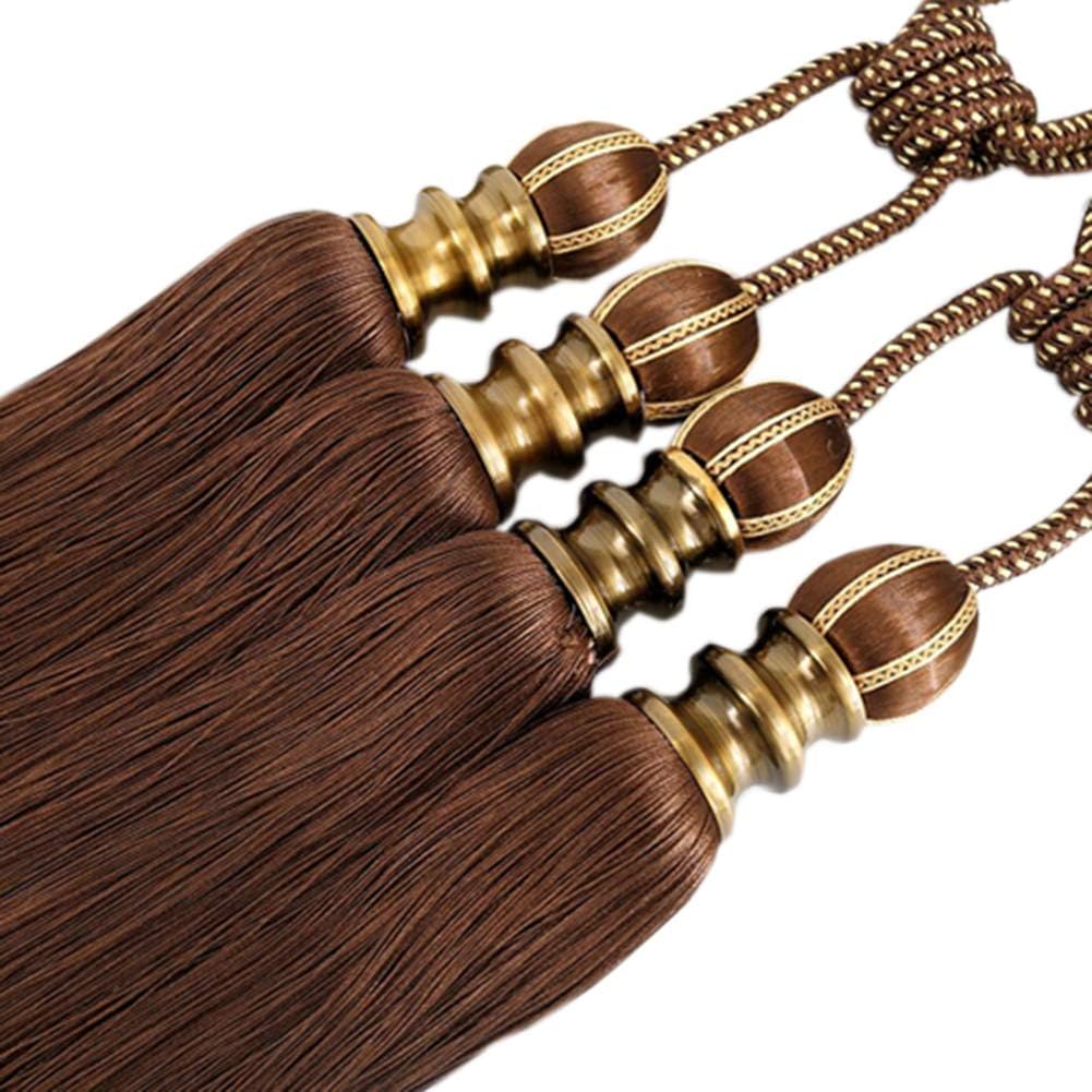 Shiny Stone Set of 2 Tassels Curtain Buckle Double Ball Style Simple Curtain Tiebacks Rope (Gold)