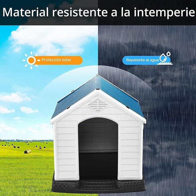 Foto 4 de 8 de GYMAX Casa Perro, Caseta para Perros Exterior para Pequeños y Medianos con Suelo Elevado