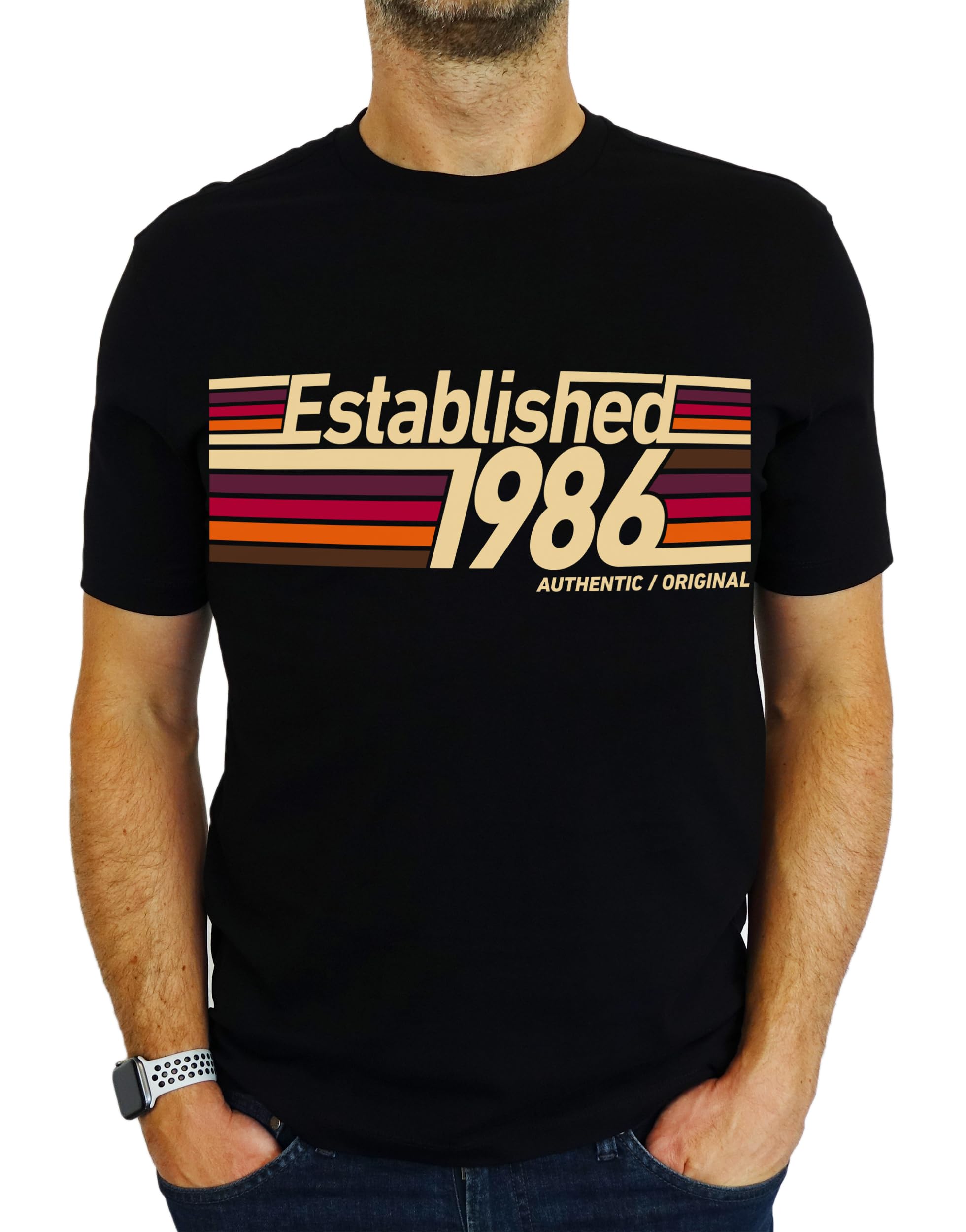 1986 Established Retro Stripes - 40th Birthday Gift | Present Mens T-Shirt Black 2XL