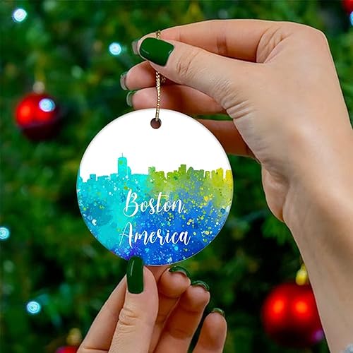 Miniatura 4 de Adornos de recuerdo de Navidad América-Boston, adornos de cerámica, adornos de decoración de acuarela de ciudad, árbol de Navidad, adornos colgantes