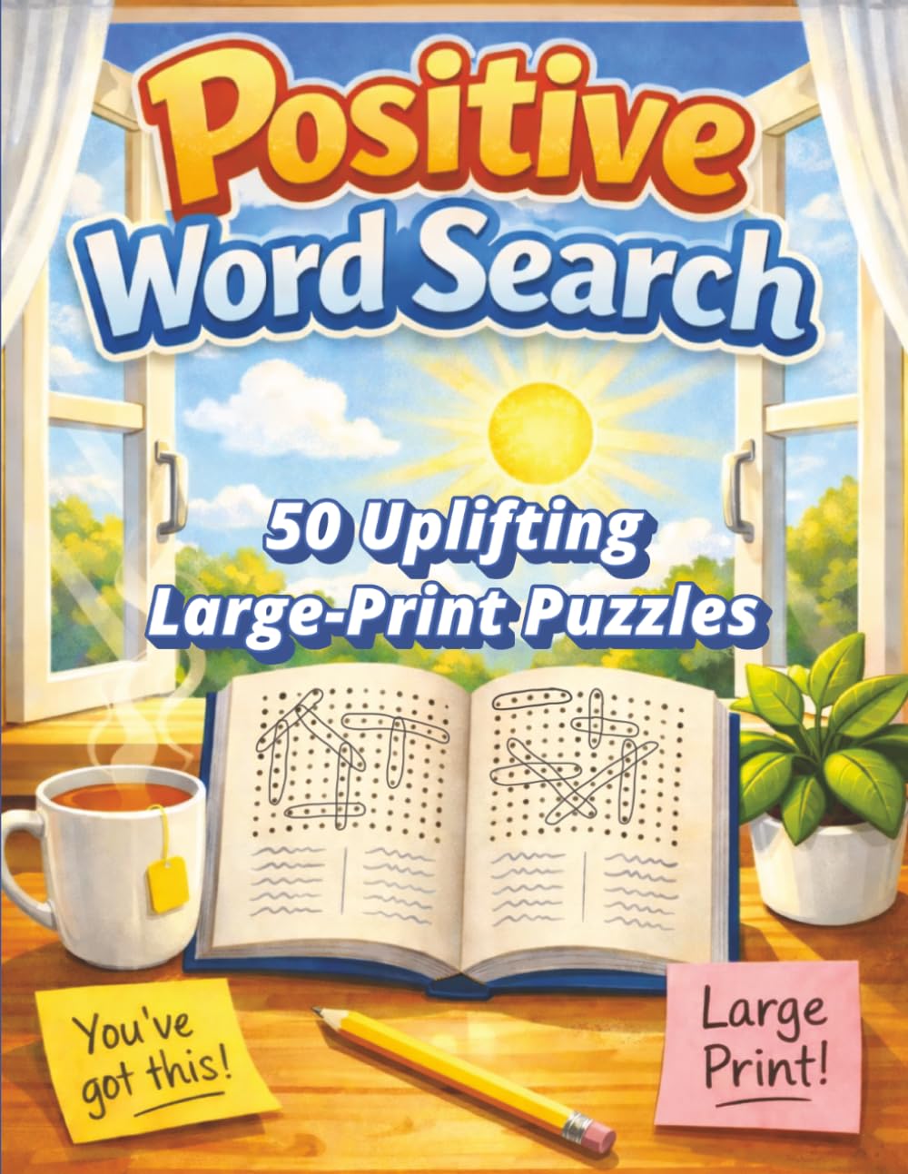 Positive Word Search: 50 Uplifting Large-Print Puzzles for Adults & Seniors