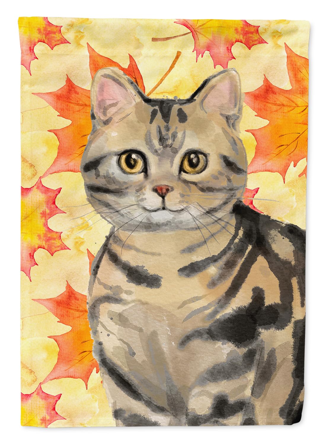 Caroline's Treasures CK3073GF American Shorthair Brown Tabby Fall Leaves Flag Garden Size , Small, multicolor