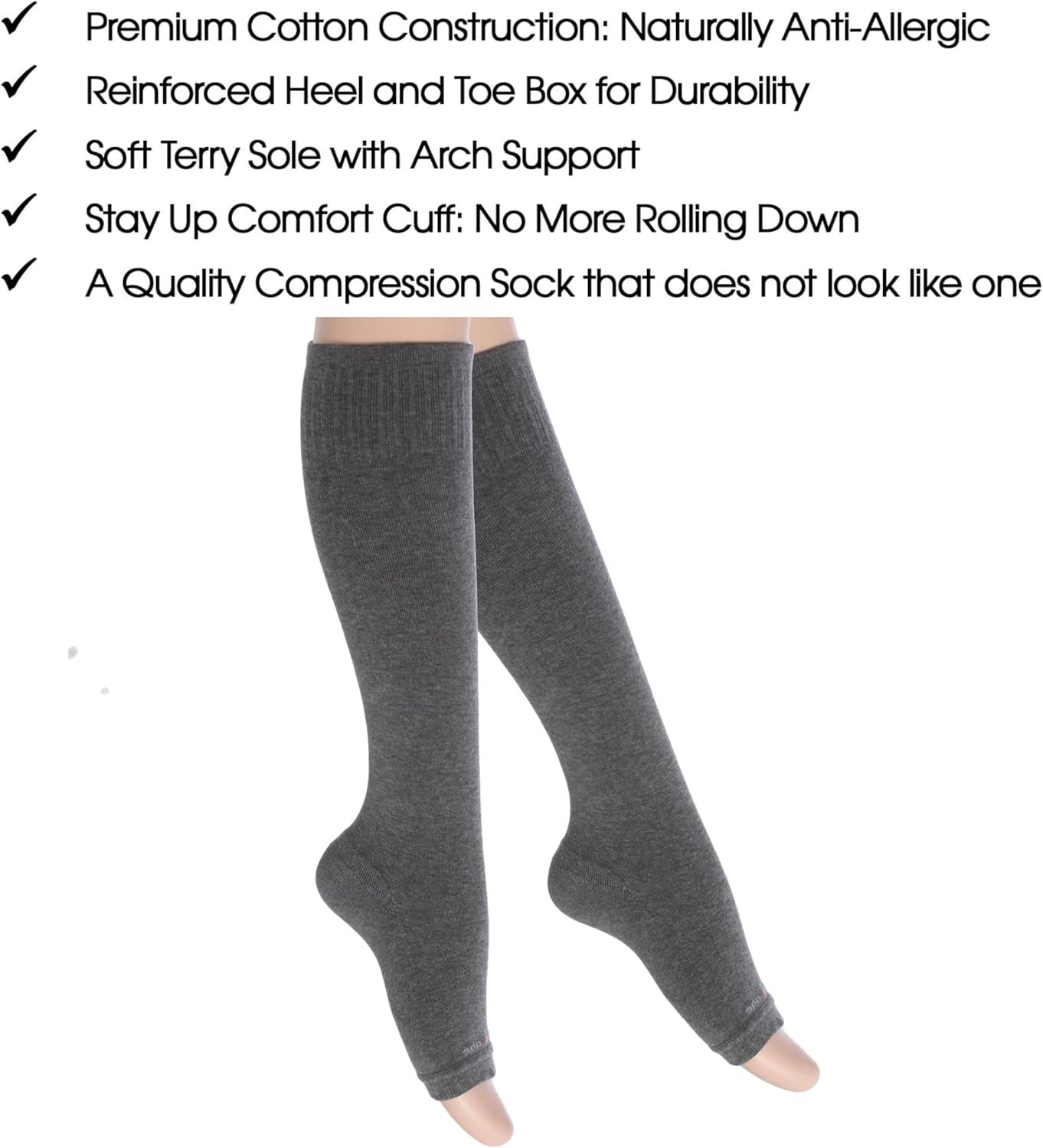 SocksLane Toeless Cotton Compression Socks, 15–20 mmHg Graduated Support, Knee-High Medical Compression (Black X/L) - Image 4