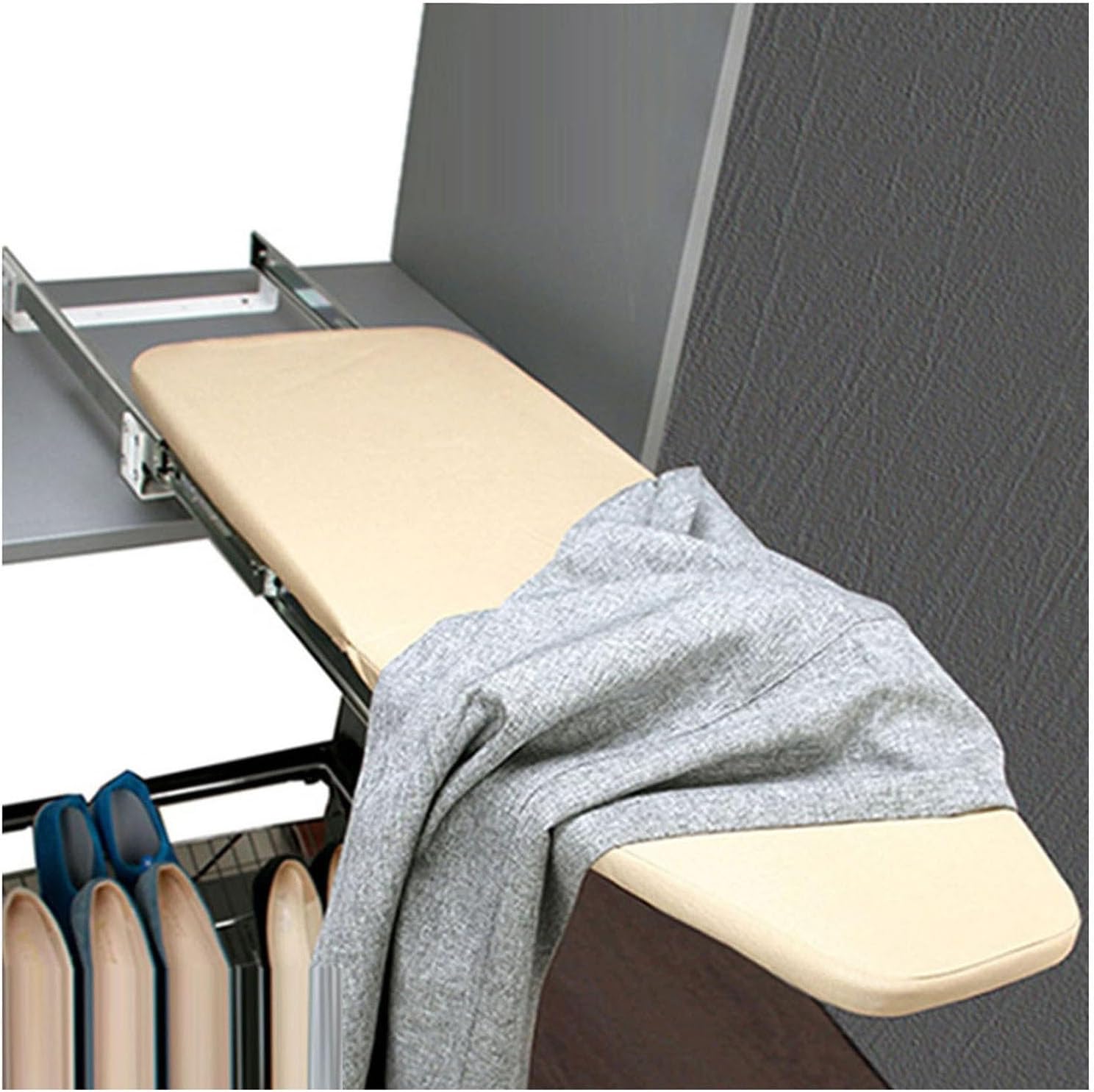 Retractable Pull Out Ironing Board,180° Swivel Stow Away Ironing Table,Foldable Ironing Station in Cabinet,with Removable Cover Load-Bearing 20 Kg(Color1)