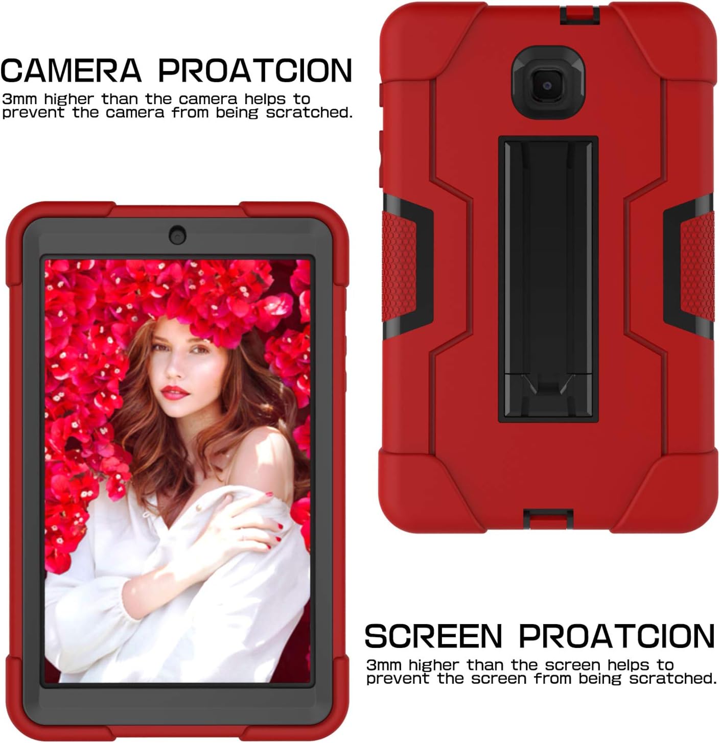 Galaxy Tab A 8.0 case 2018, Bingcok Full-Body Hybrid Shockproof Drop Protection Cover with Kickstand for Samsung Galaxy Tab A 8.0 2018 Model SM-T387 Verizon/Sprint/T-Mobile (Red + Black)