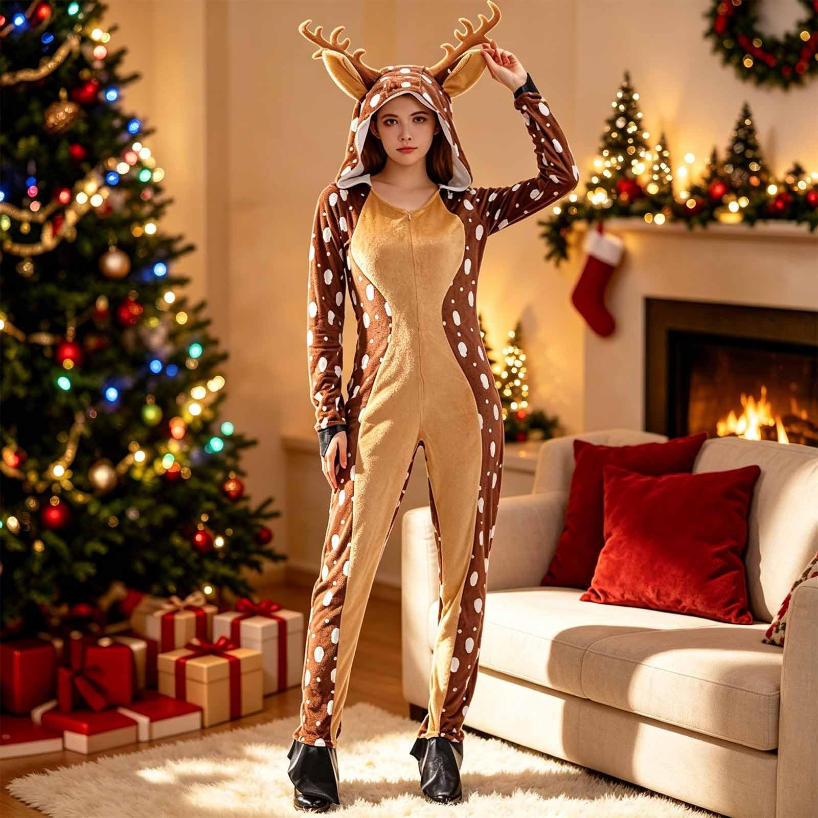 Costume Natale Da Renna Bambini Bambina Bambino Cervo Alce Tuta Natalizia Con Cappuccio Para Natale Capodanno Carnevale Di Cosplay Mascherata Carnevale Festa A Tema Per Famiglie
