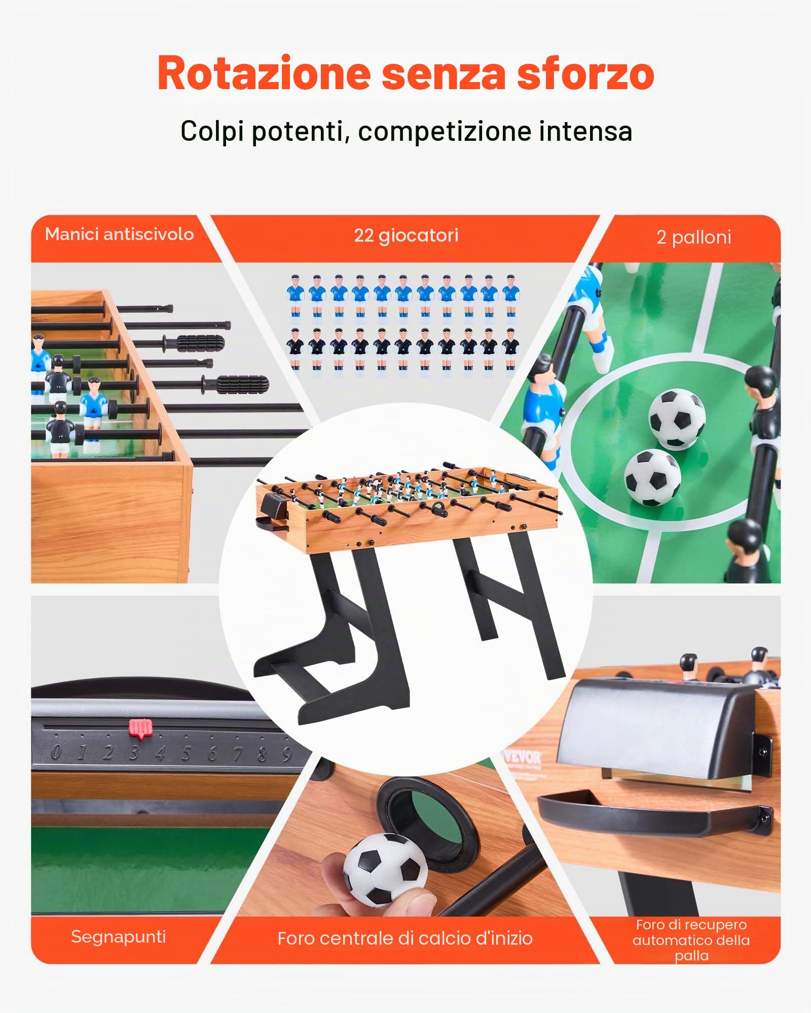 VEVOR Calciobalilla Pieghevole, Tavolo Standard da 1065 mm, Tavoli da Calciobalilla da Interno di Dimensioni Standard, per Famiglia e Sala Giochi, Set da Calcio Resistente, Include 2 Palline