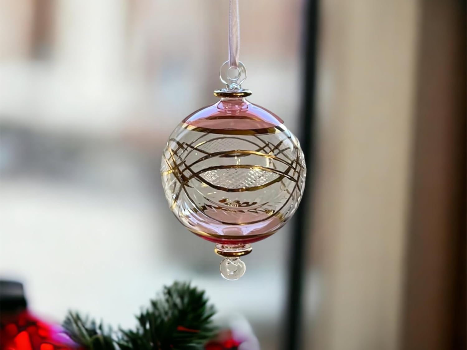 Engraved Pink and Clear Glass Christmas Ornament for Christmas Tree Decorations | Hanging Ornaments for Tree Decorations | Christmas Decor for Home | Ornaments for Summer Decoration | Egyptian Glass - Image 7