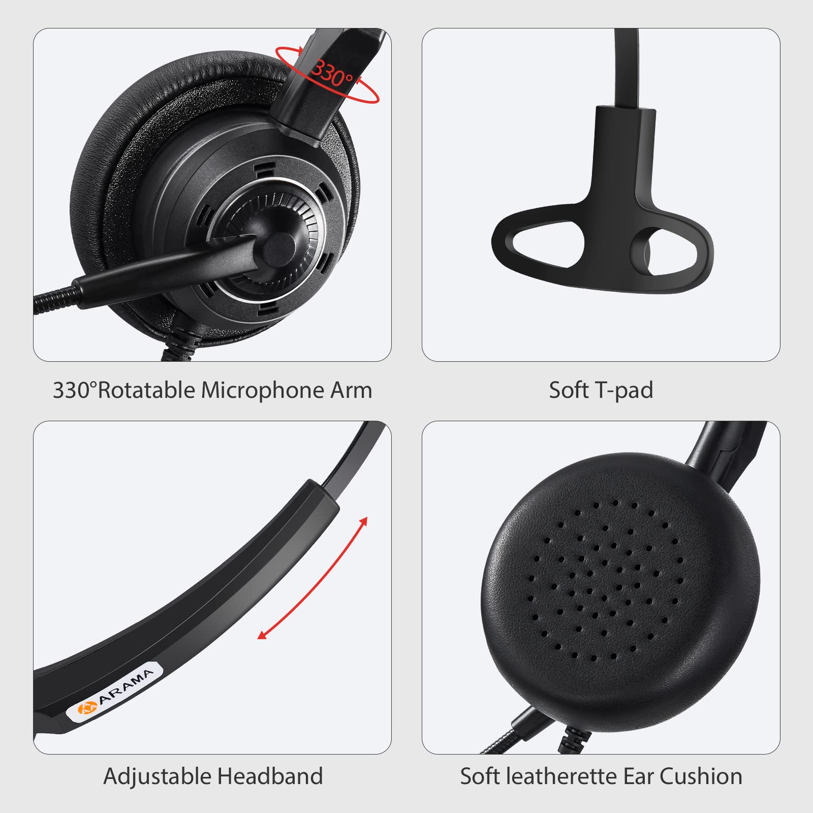 Casque USB PC Avec Micro Antibruit, Micro-Casque PC Filaire, Oreillette USB Stéréo Pour Ordinateur Bureau Business Skype UC Lync Softphone Centre D' Appels, Conversation Clair, Ultra Léger Et Confort