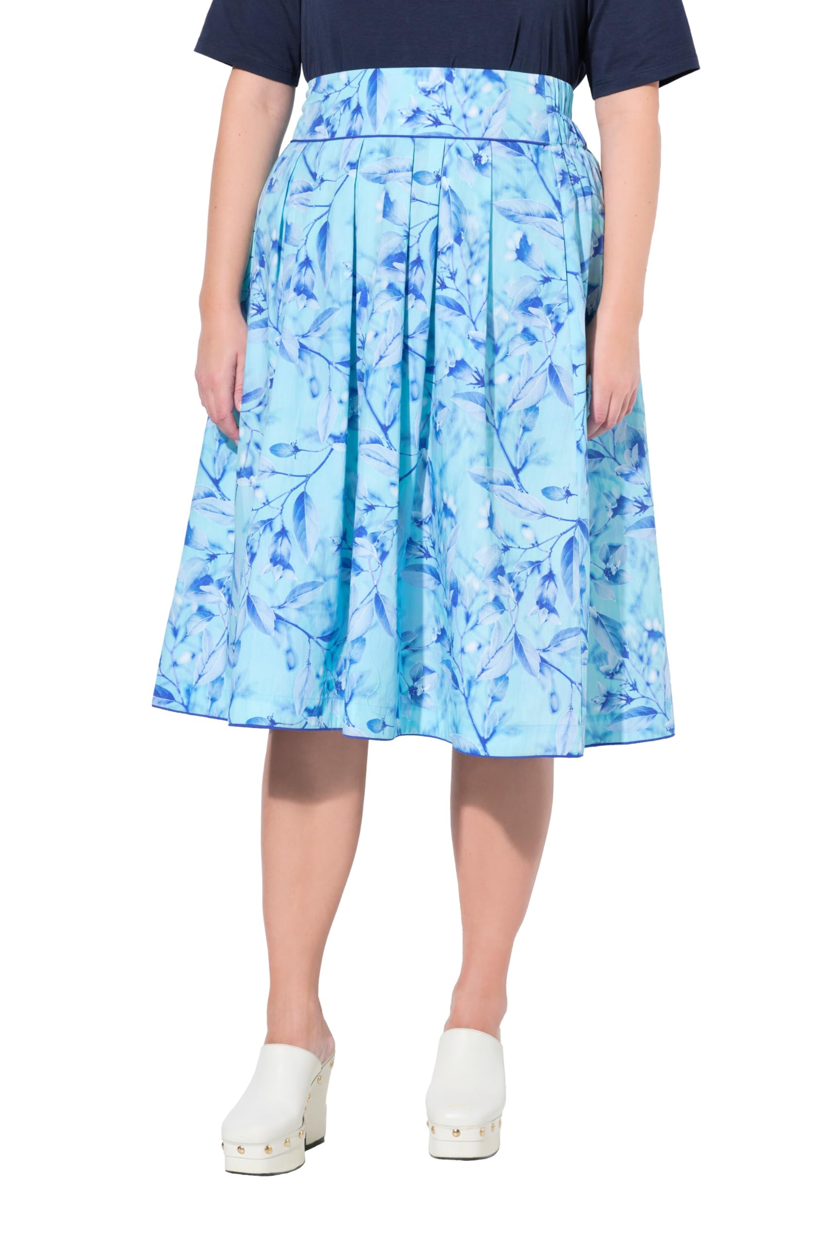 Ulla Popken Damen große Größen Übergrößen Plus Size Faltenrock, Landhaus-Blütendruck, A-Linie, Bundfalten 826831