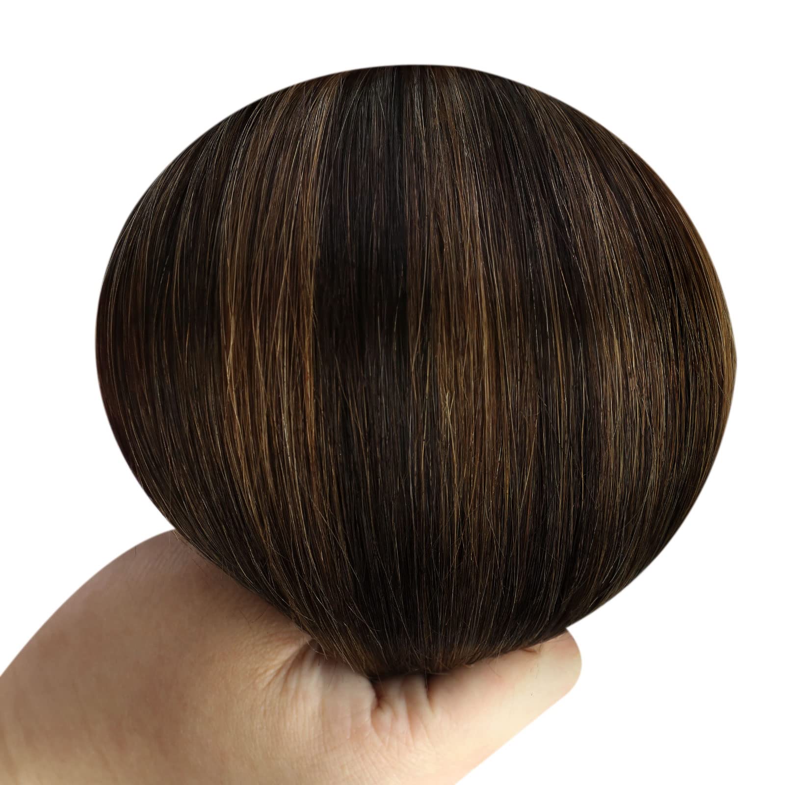 YoungSee Wire Hair Extensions Brown Balayage Invisible Wire Hair Extensions Real Human Hair Dark Brown Mix Medium Brown One Pice Hair Extensions Short Straight Hair 70G 12Inch — view 9