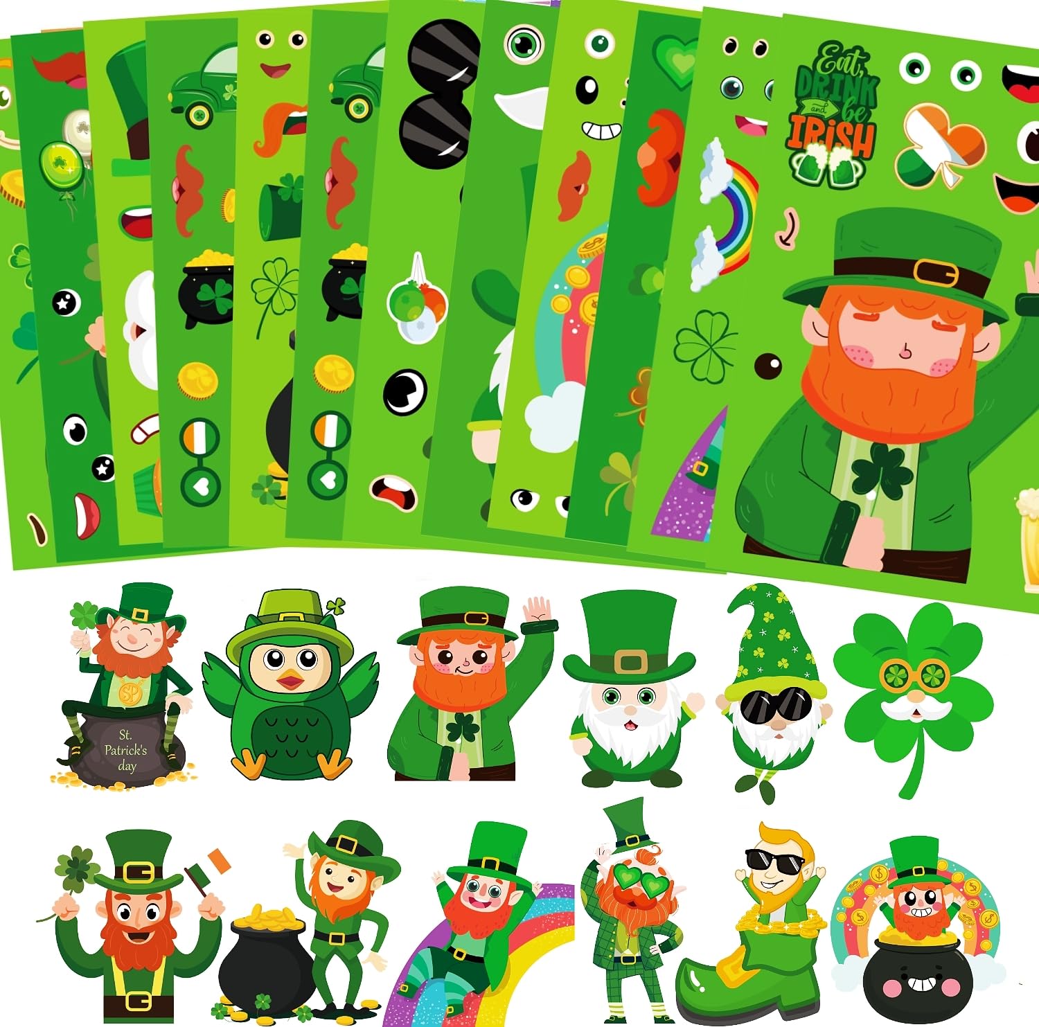 Photo 1 of 36 Sheets St Patricks Day Stickers, Saint Patricks Make A Face Stickers, St Patricks Day Crafts for Kids, Make Your Own Shamrock Stickers Irish Party Favor Supplies St Patrick's Day Stickers