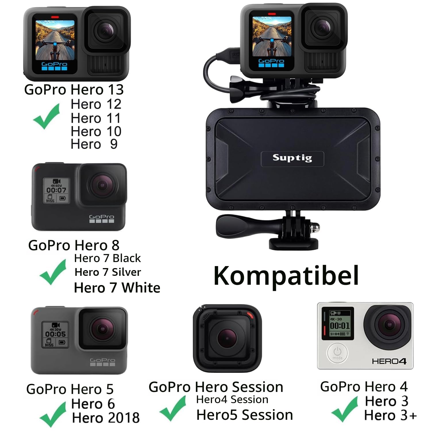 Suptig Tragbares Ladegerät 7800mAh Powerbank, kompatibel mit Gopro Hero 13/Hero 12/11/10/9/8/7/6/5/4/3 Hero Session DJI osmo AKASO Cam
