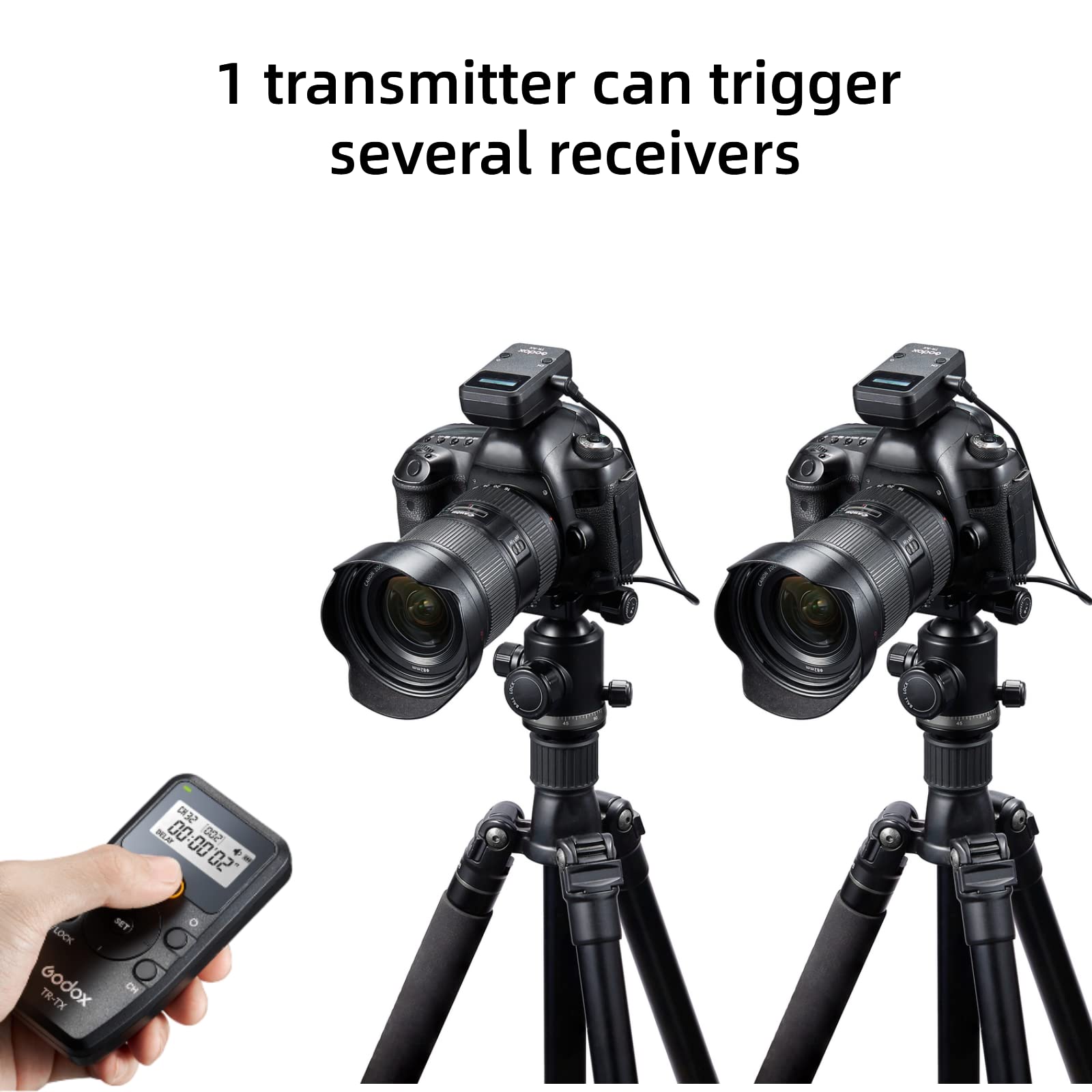 Godox Kabelloses Auslöser-Set der TR-Serie für Nikon, Integrierte 2,4-G-Funk-Timer-Fernbedienung mit Kabeln, Unterstützt Zeitraffer, Belichtungstimer und mehrere Aufnahmemodi(TX+RX+N1+N3)