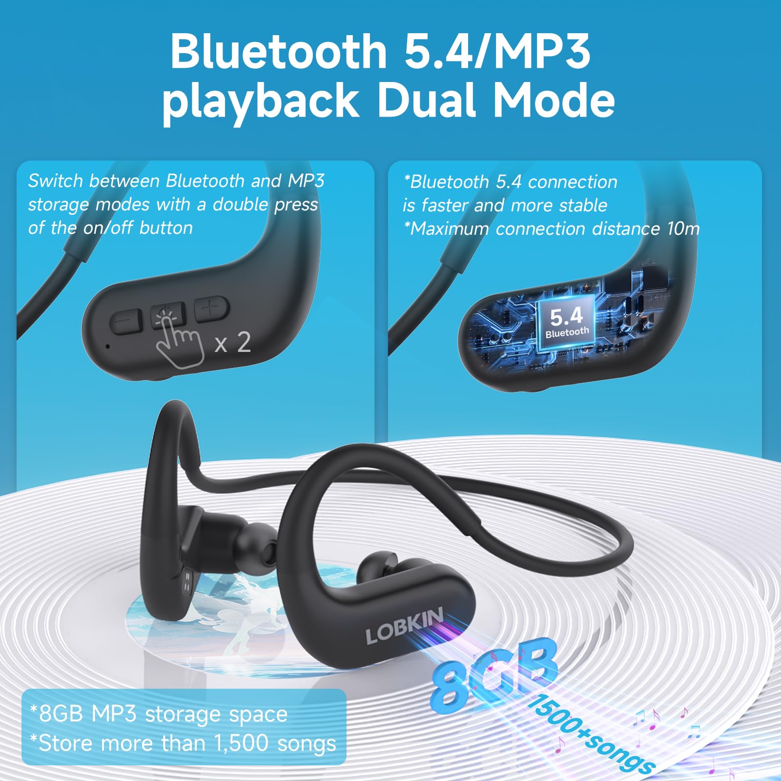 LOBKIN Bone Conduction Headphones, Open Wireless Bluetooth 6.0 With Magnetic IPX6 Waterproof Earphones Running Headphones, Ultra-Lightweight Sports Earbuds For Gym Workout Cycling