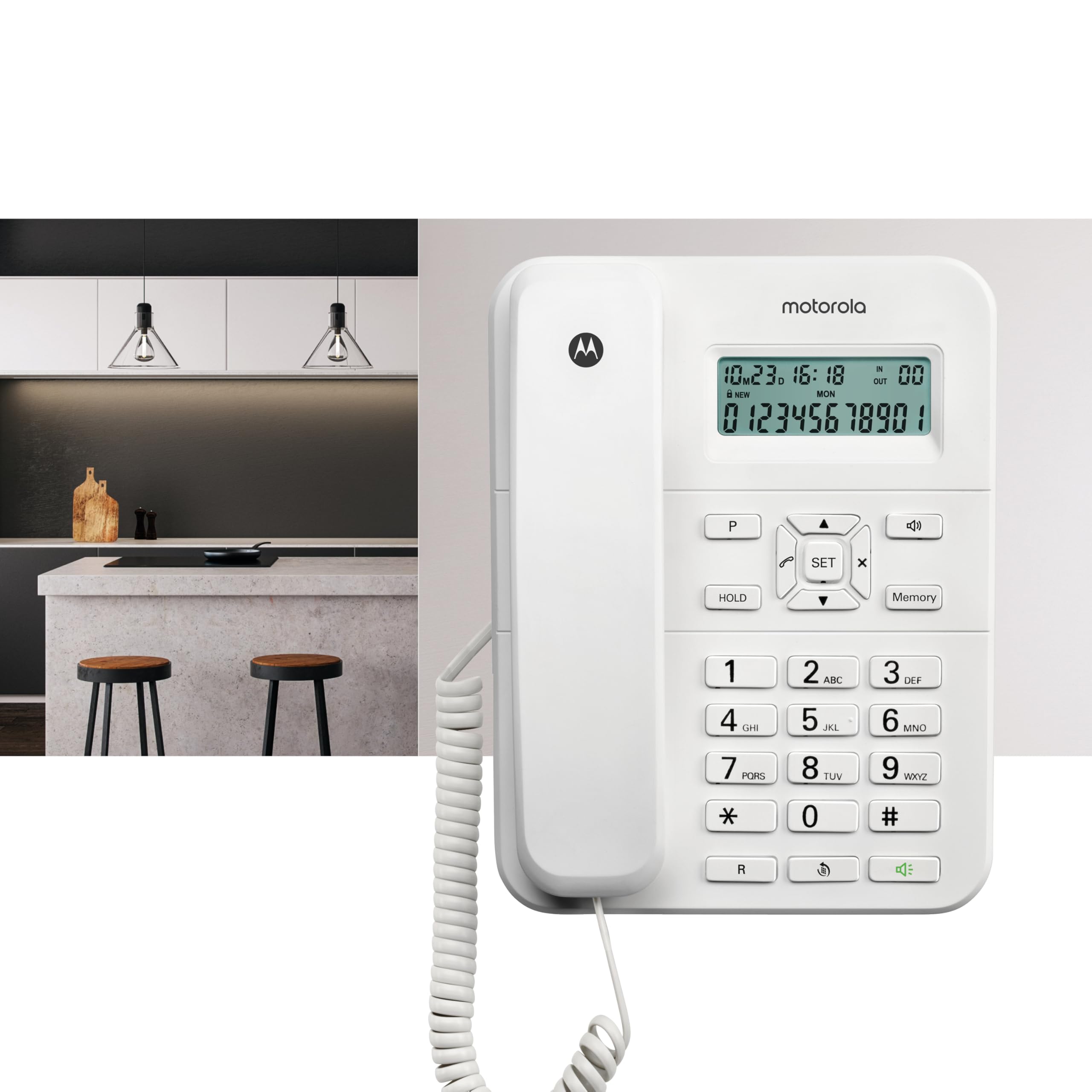 Motorola Voice - CT202 Teléfono con Cable, 10 Teclas de Memoria, Altavoz Manos Libres, Música de Espera, Identificación de Llamadas, Rellamada al Último Número - Color Blanco - 2