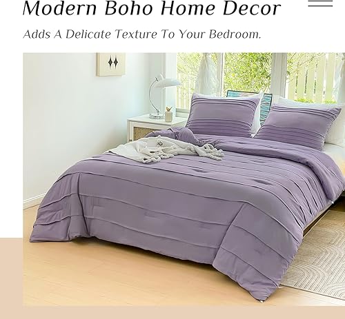 Miniatura 2 de Argstar Juego de edredón de 3 piezas, tamaño Queen, edredón plisado con textura bohemia, edredón esponjoso de microfibra suave, juego de edredón