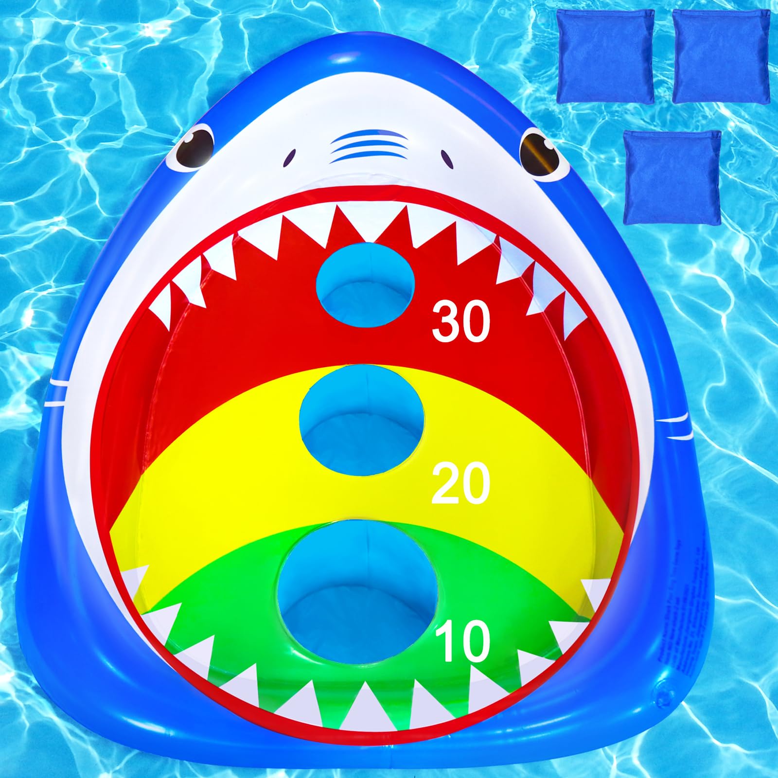 JOINBO Kids Fun Pool Toys,Inflatable Shark Cornhole Board Floating Water Game Outdoor Swim Play for Adults Family,Cool Summer Party Gift for 6 7 8 9
