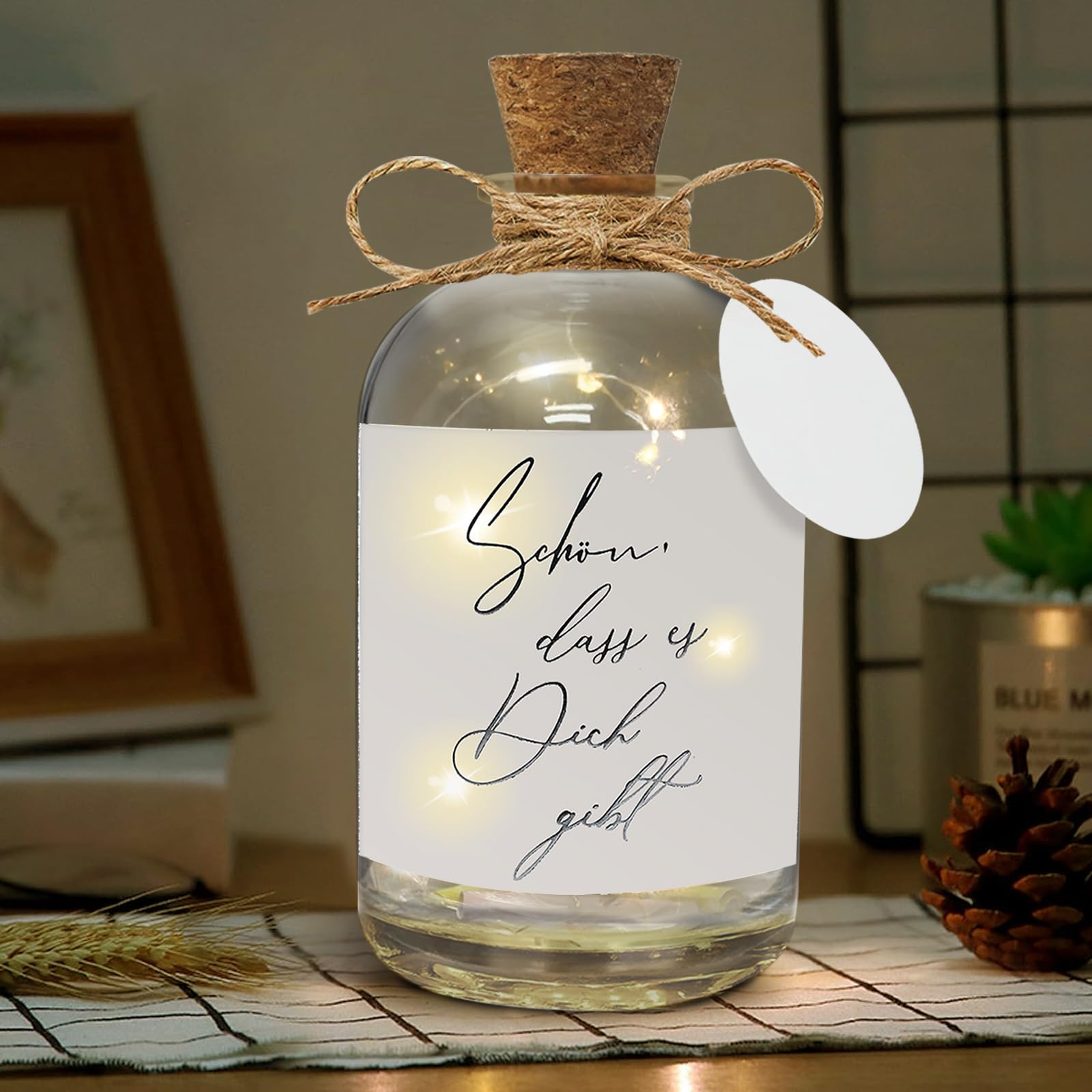 Bouteille Lumineuse LED Avec Inscription « Schön Dass Es Dich Gibt