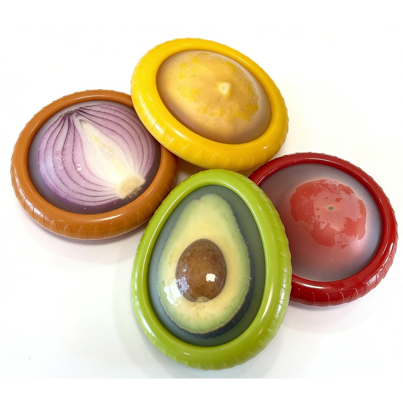 HiTjK 4 PC Reusable Fruit and Vegetable Storage Containers Set, Avocado Storage Containerlder Set for Fridge,Fresh Pods for Food, Silicone Fresh Produce Storage Ideal for Avocado, Onion, Lemon