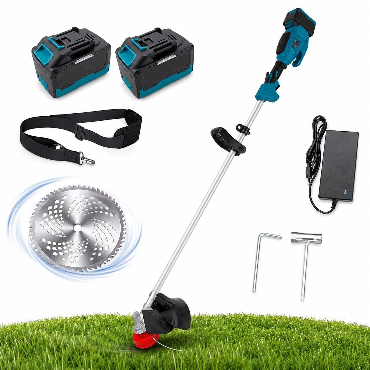Decespugliatore a Batteria 88VF 1300W Motore Brushless con 2 Batterie 8000mAh Tagliabordi Elettrico 6500 RPM Tagliaerba per Giardino