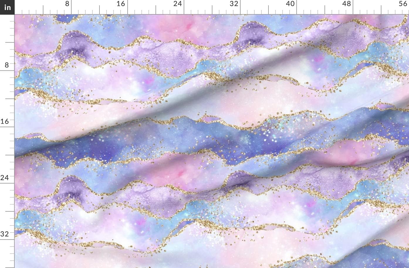 Spoonflower Fabric - Watercolor Geode Pink Purple Blue Faux Gold Metallic Look Pretty Printed on Polartec(R) Fleece Fabric by The Yard - Sewing Blankets Loungewear and No-Sew Projects