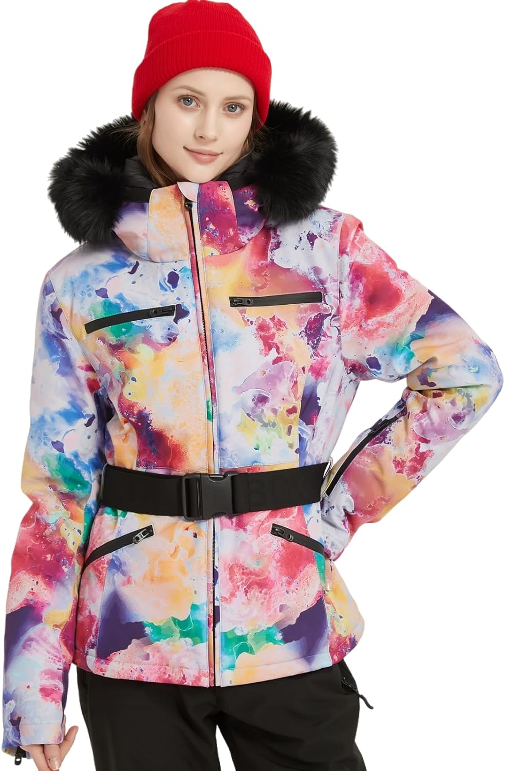 BGX Women's Ski Jacket Snowboard Warm Winter Short Slim Fit Snow Coat Mountain Windproof Waterproof with Hooded