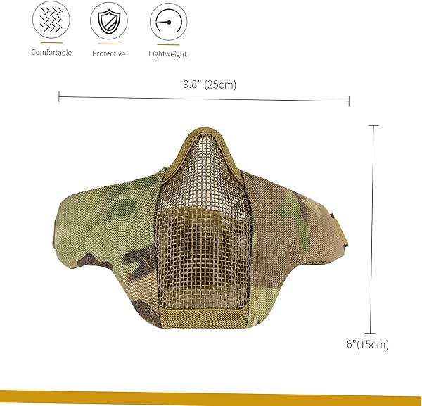 OneTigris Demi-Masque de Protection du Visage Pliable en Maille pour Airsoft Paintball CS L/S - 3